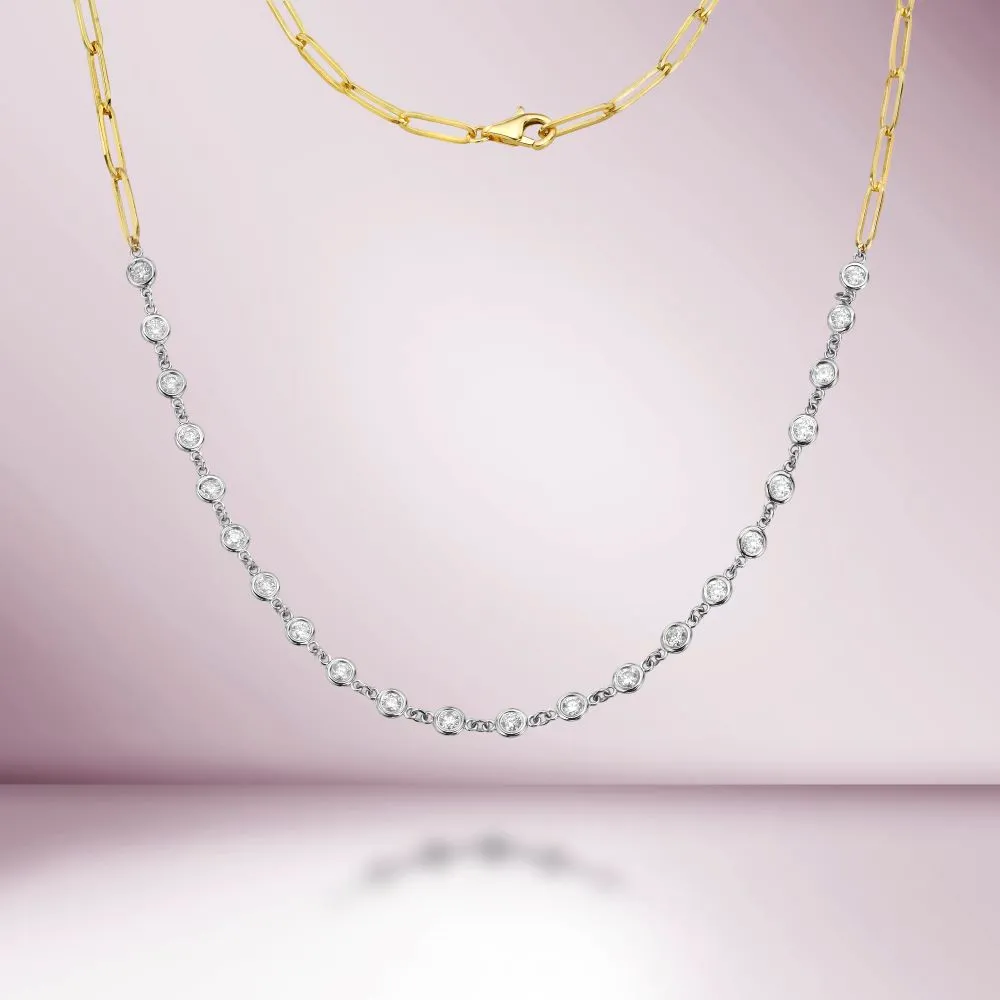 Diamond Station Necklace With Paper Clip Chain (1.42 ct.) in 14K Gold