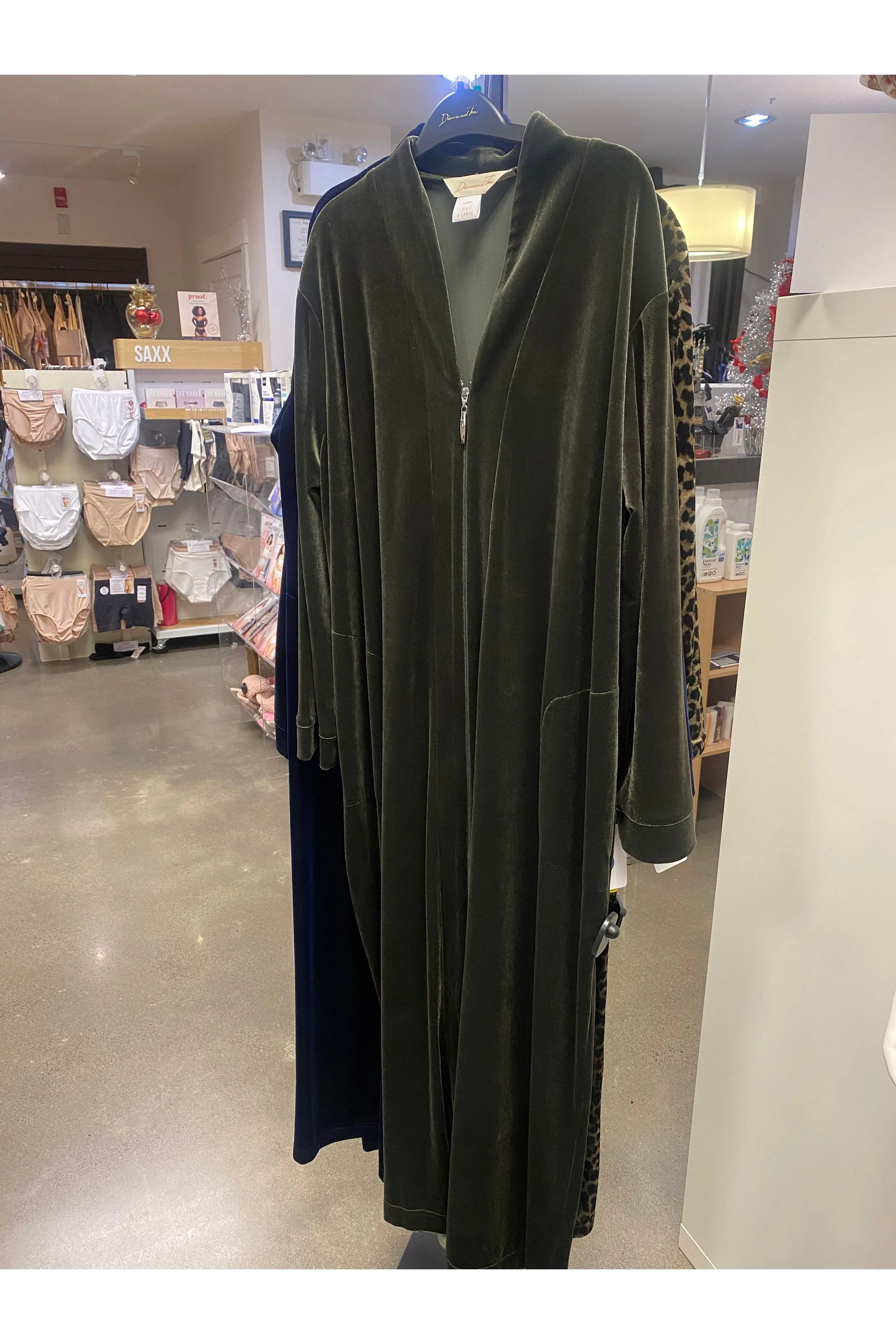 Stretch Velvet Full Zip Robe with Diamond Pattern in Black - Style 278-2