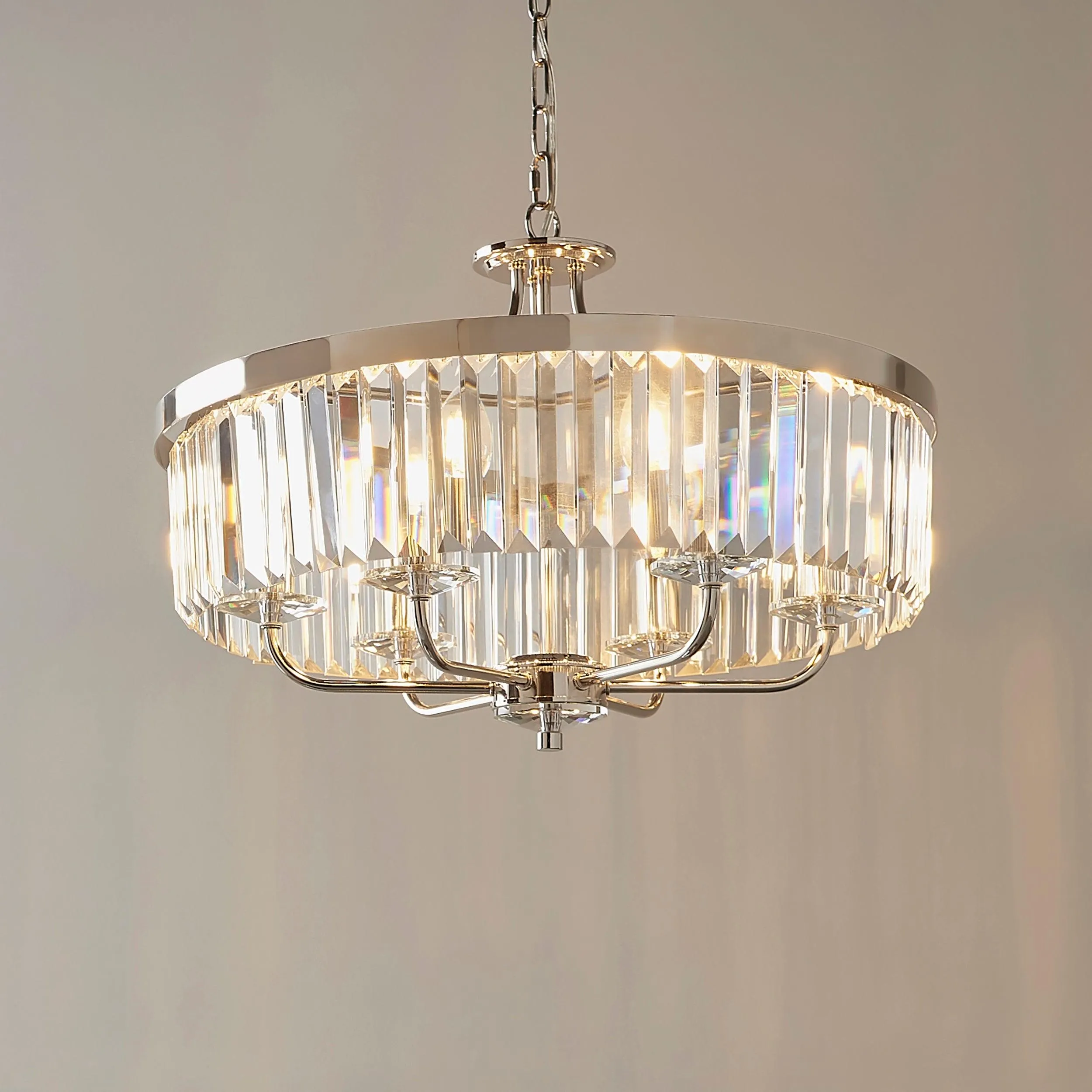 Ealing Round 6 Light Chrome & Clear Cut Glass Pendant