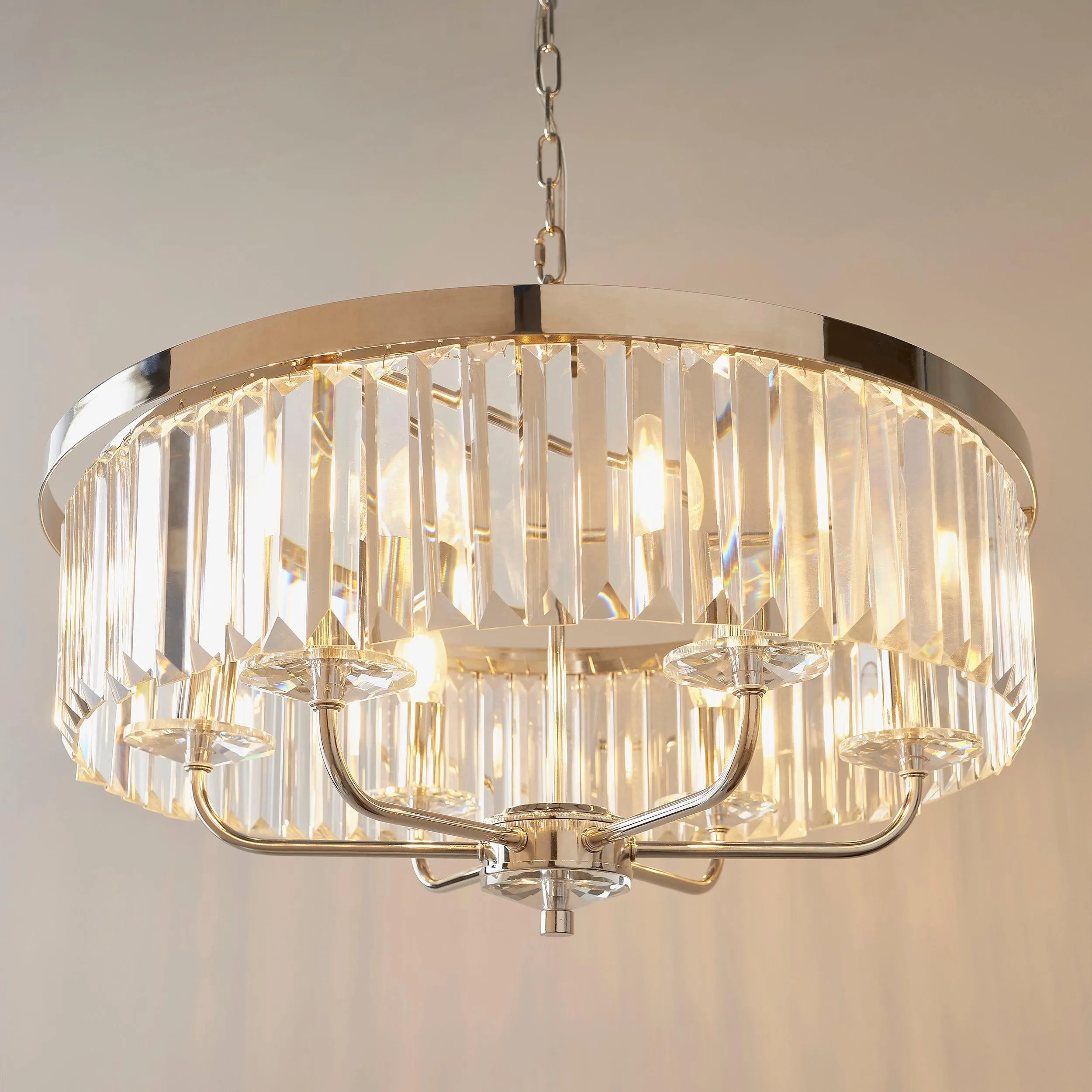 Ealing Round 6 Light Chrome & Clear Cut Glass Pendant