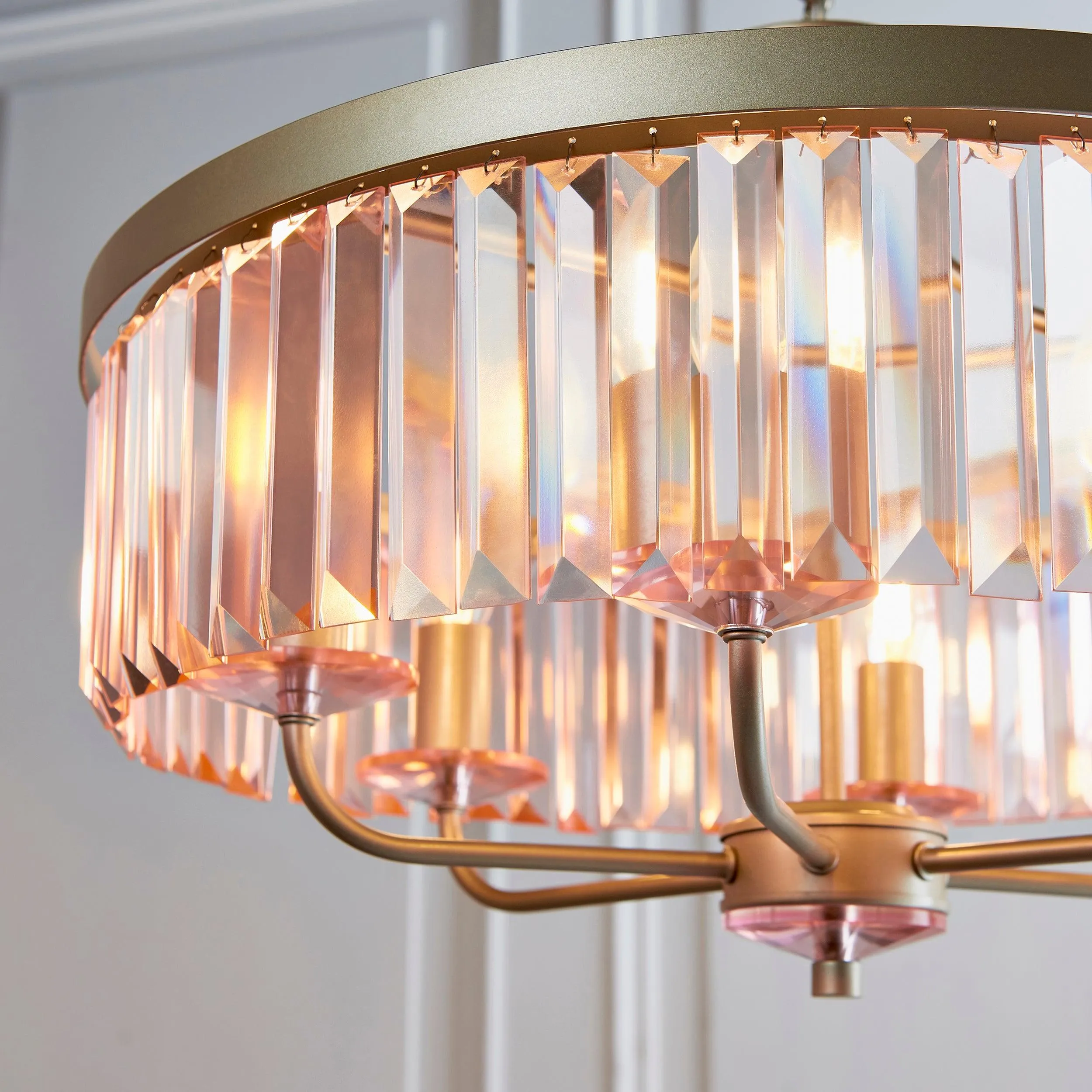 Ealing Round 6 Light Gold & Clear Cut Glass Ceiling Pendant