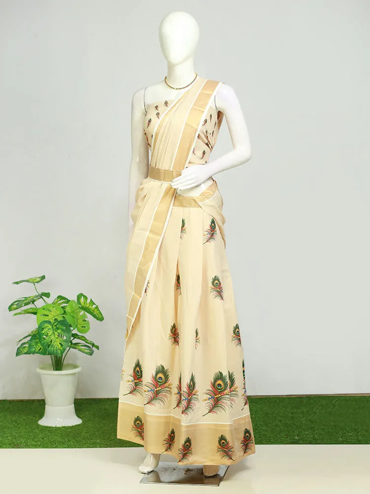 Elegant Semi-Stitched Tissue Dhavani Set with Floral Print