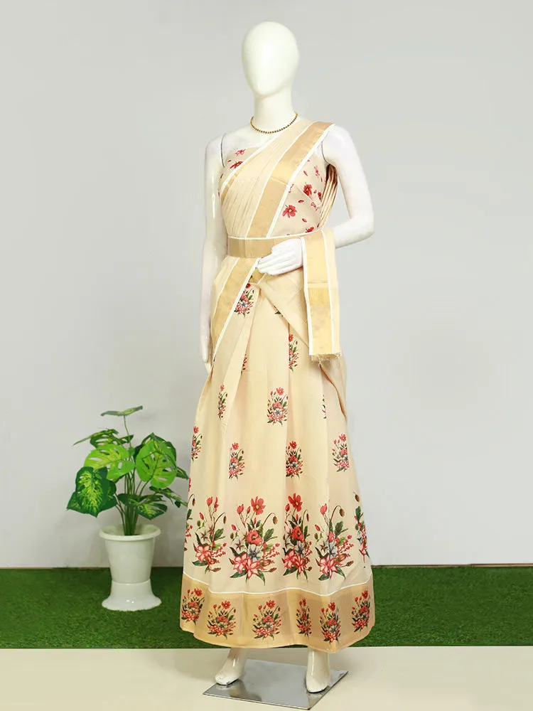 Elegant Semi-Stitched Tissue Dhavani Set with Floral Print