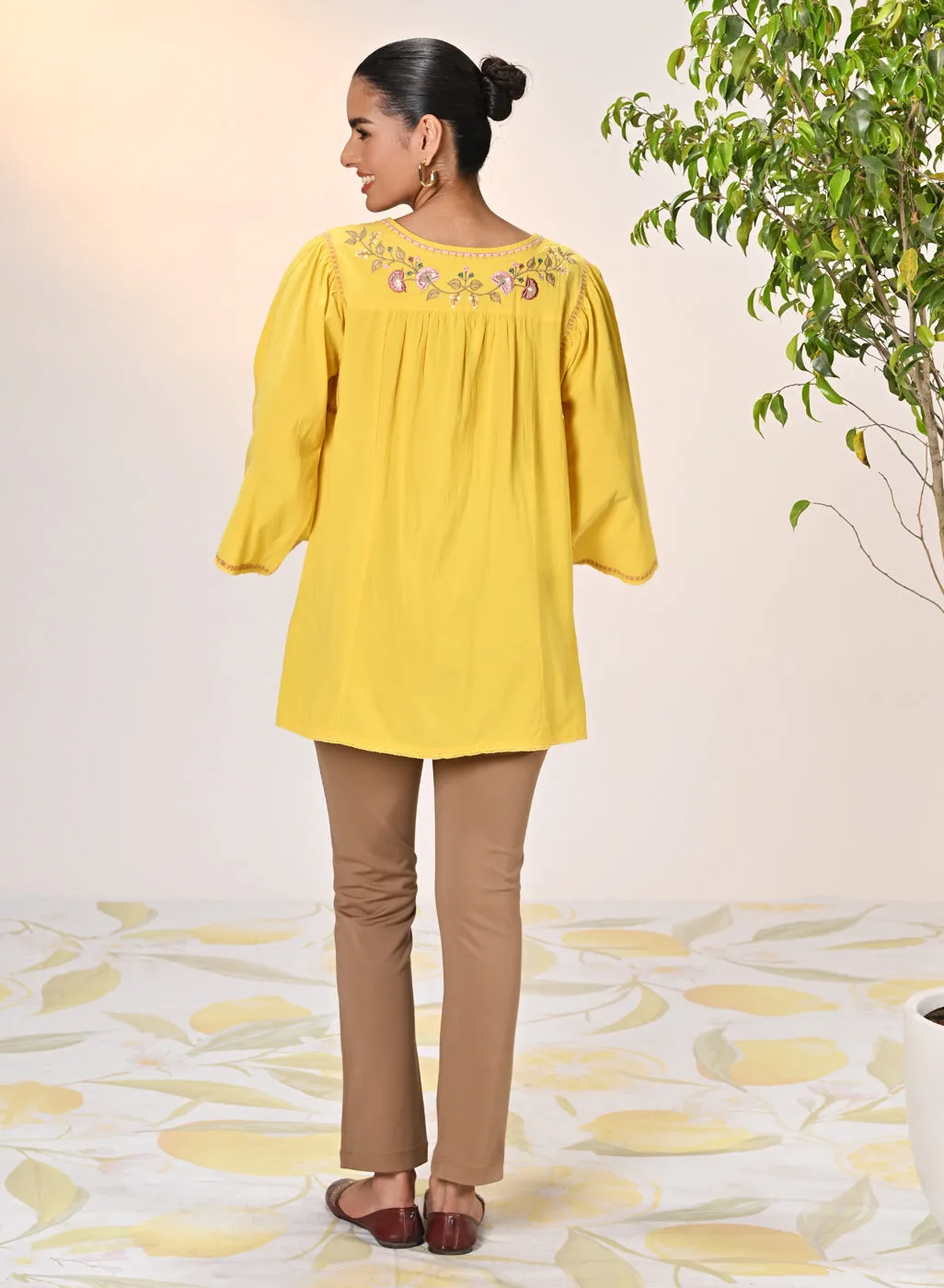 Elnaz Yellow Embroidered Top for Women