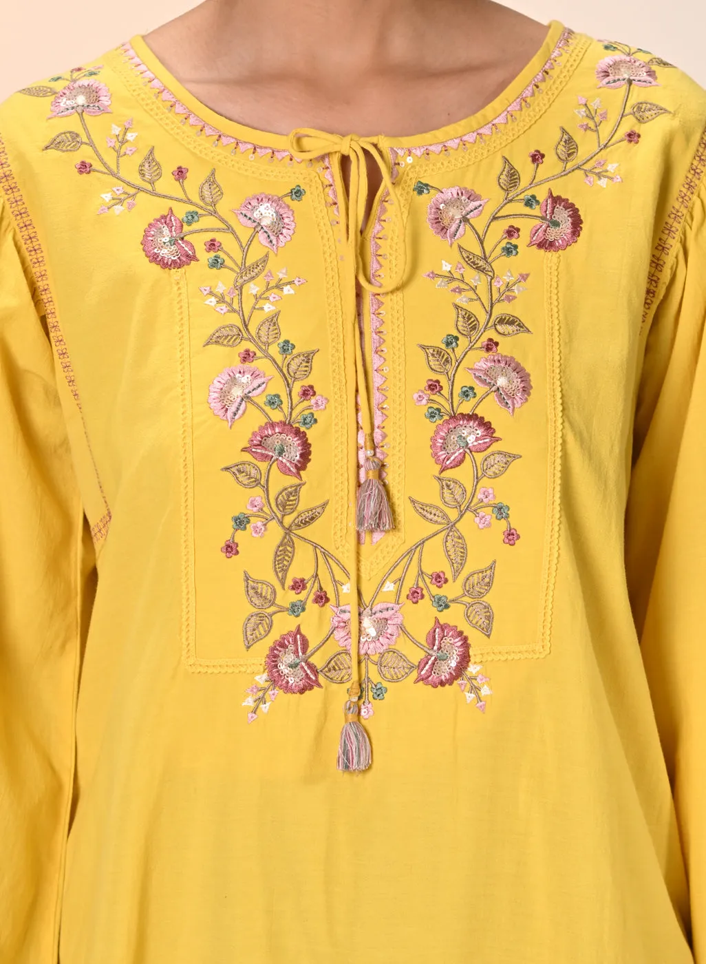 Elnaz Yellow Embroidered Top for Women