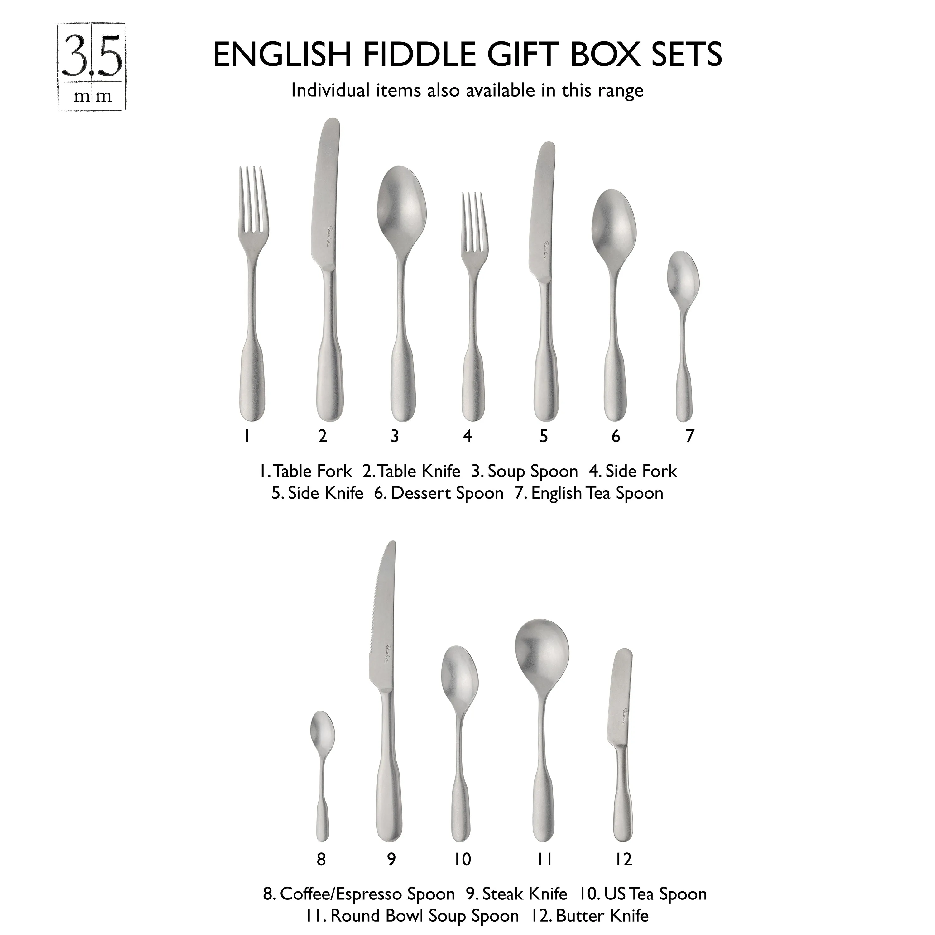 84-Piece Vintage English Cutlery Set for 12 People - Elegant Fiddle Design