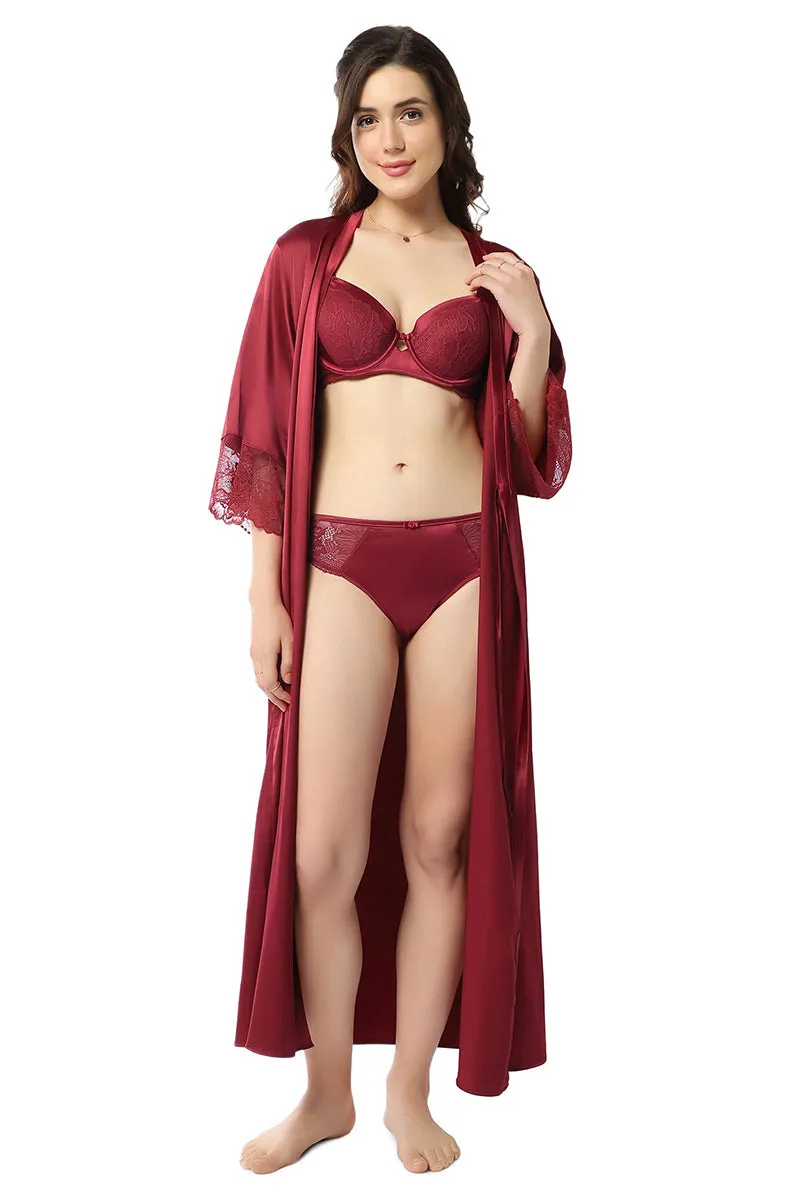 Eternal Bliss Full-length Satin Robe - Rio Red