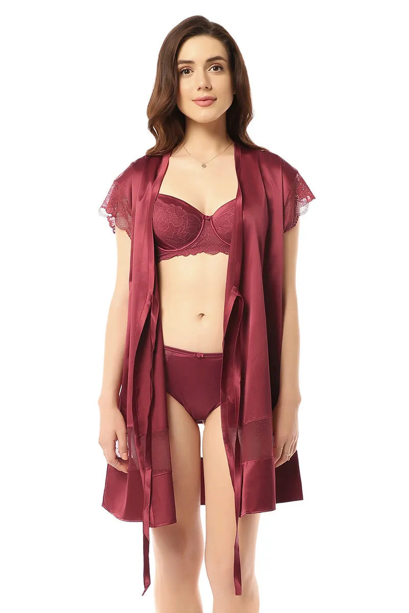 Eternal Bliss Satin Robe - Rio Red