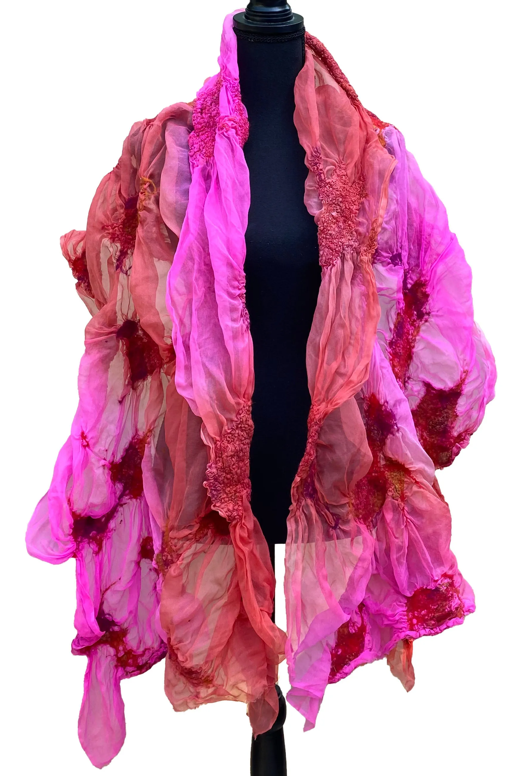 Felted Organza Shawl w/ Wallpaper Print - Pink & Orange