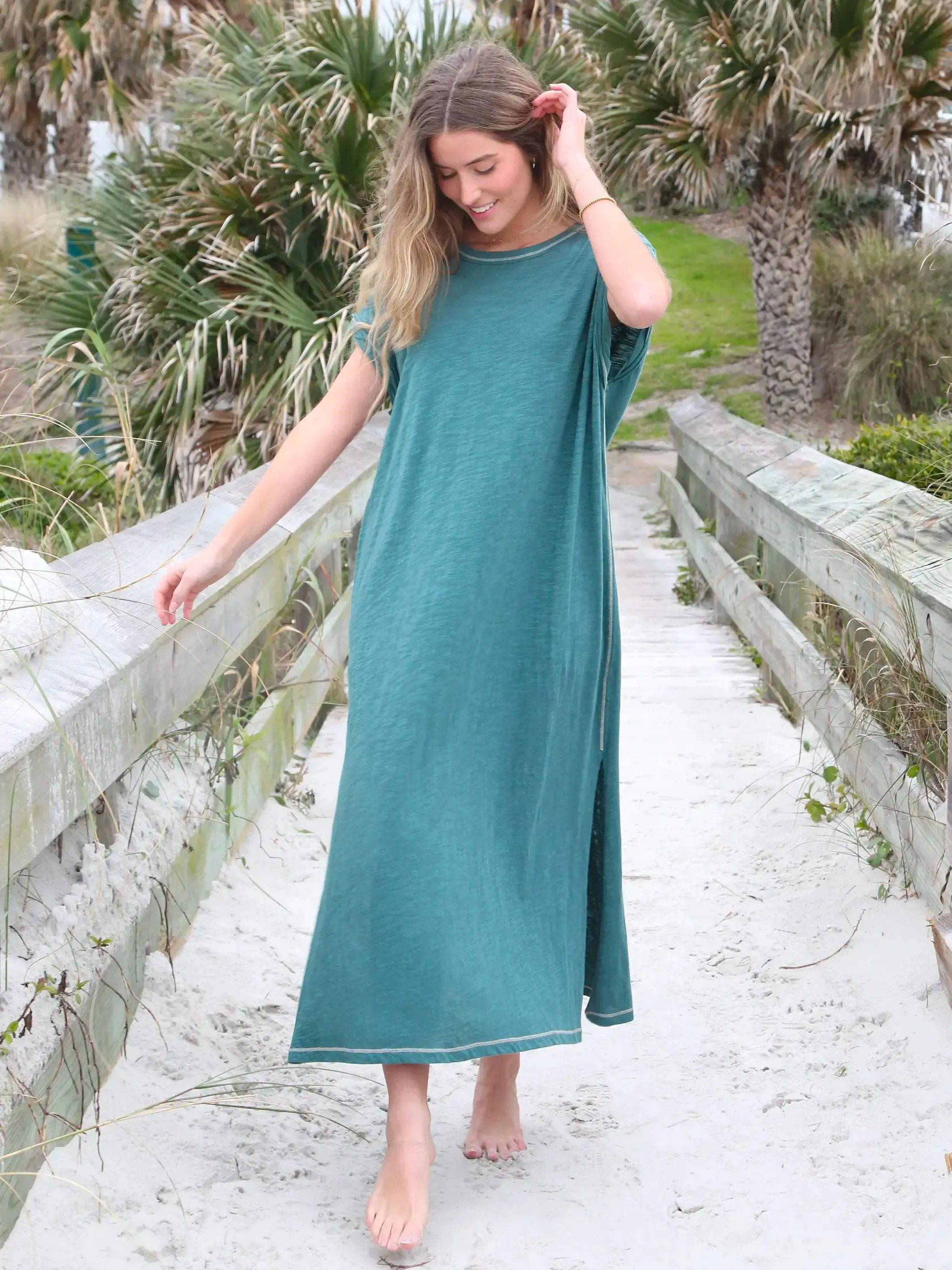 Frankie Knit Cotton Tee Midi Dress - Sea Green