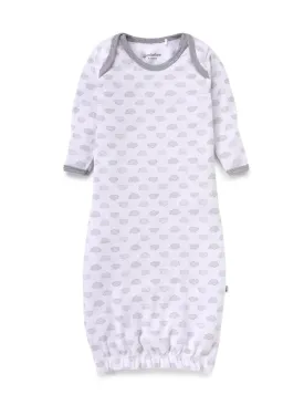 Full sleeve white & grey sleeping gown for baby girl