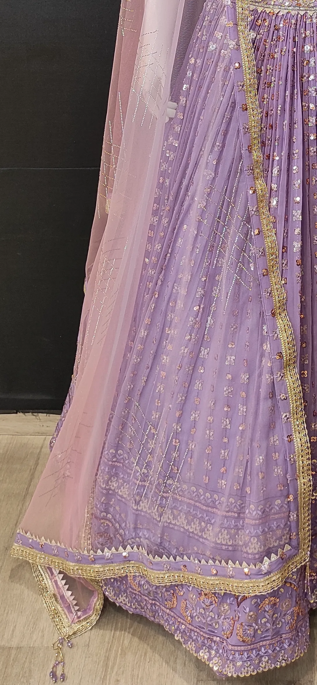 Georgette Lehenga Choli with Sequins,Swarovski,Stone,Cutdana and Zarkan Work