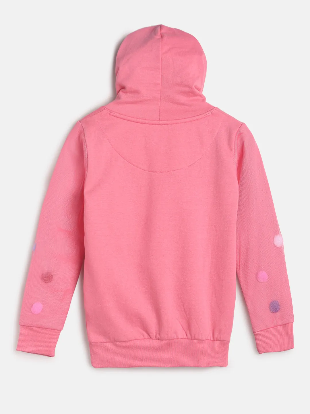 Girls Pink Cotton Poly Sweatshirt With Hood