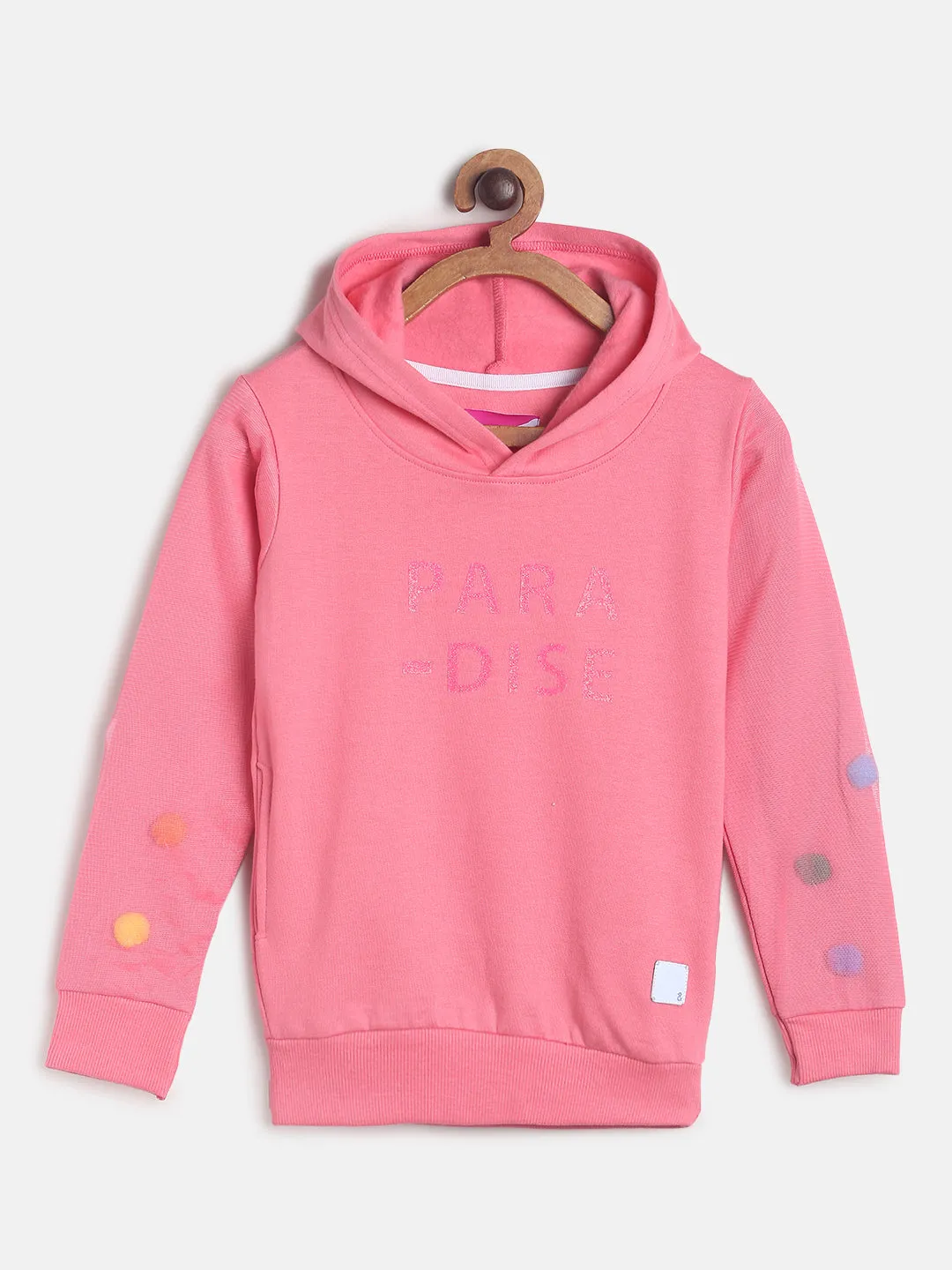 Girls Pink Cotton Poly Sweatshirt With Hood