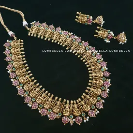 Exquisite Gold-Plated Long Haram Necklace in Goddess Lakshmi Design