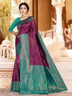 Gorgeous Art Silk Wedding Saree in Elegant Wine & Green - Exclusive Fancy Collection at ₹795!