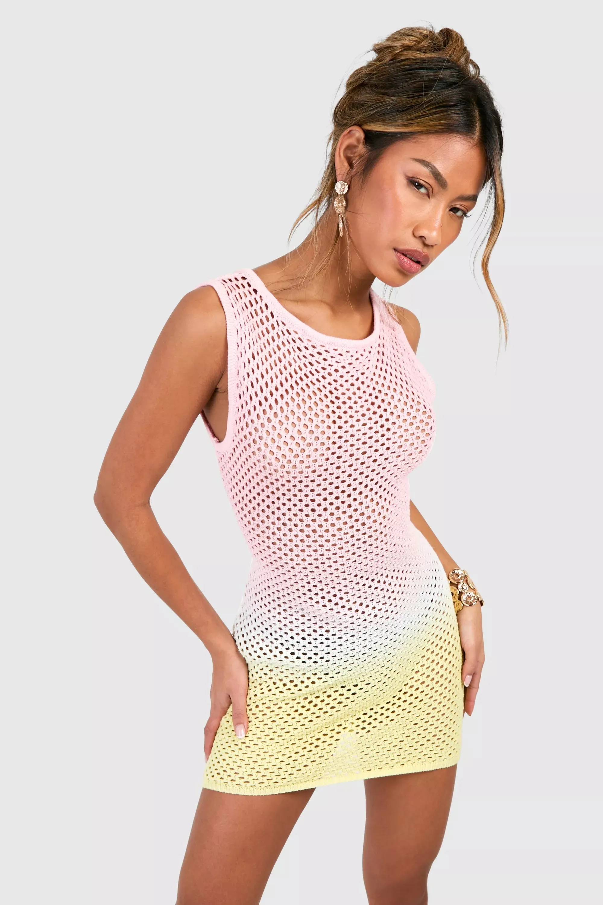 Gradient Crochet knitted  Mini Dress