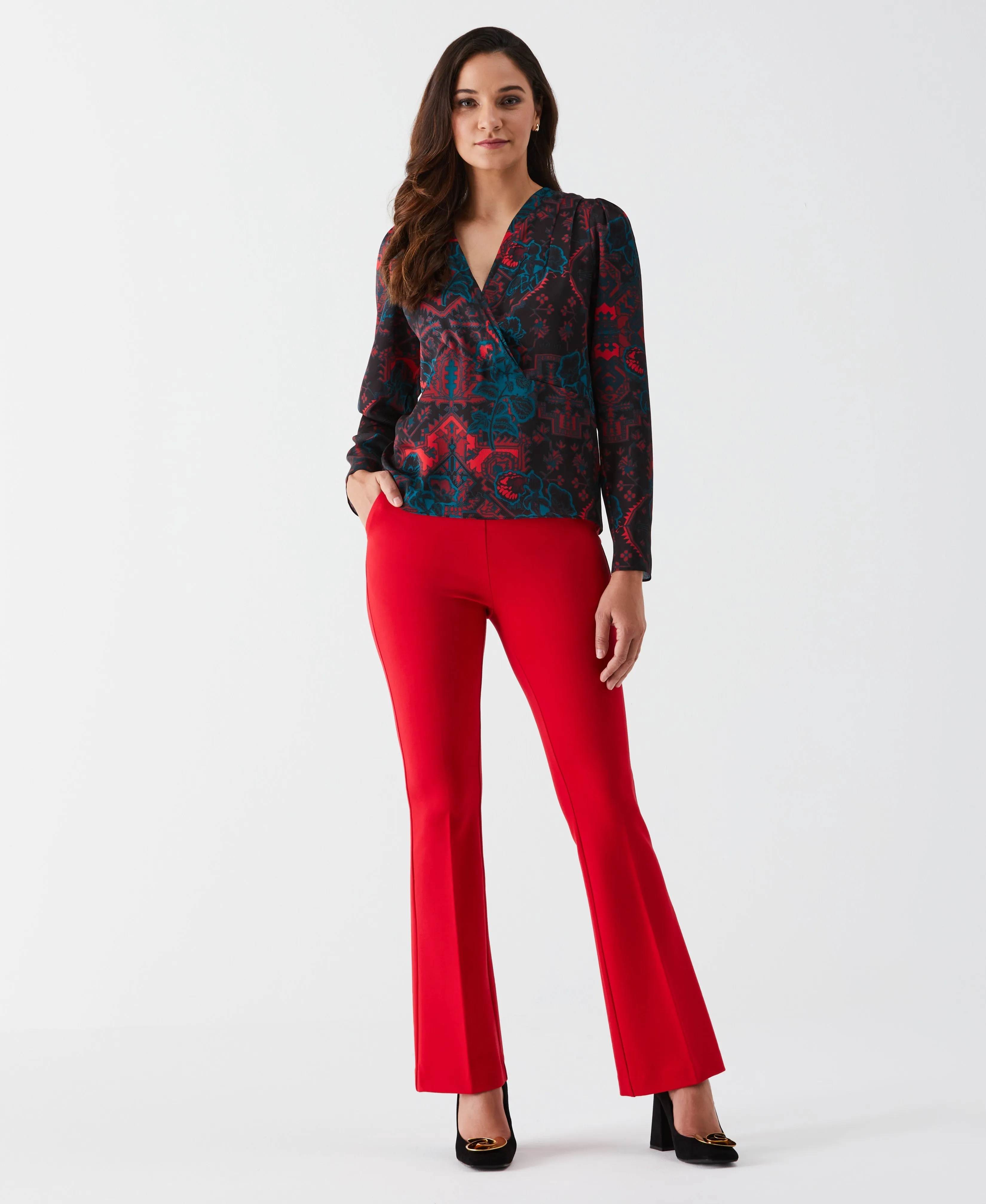 Grand Tapestry Print Cross-Front Blouse