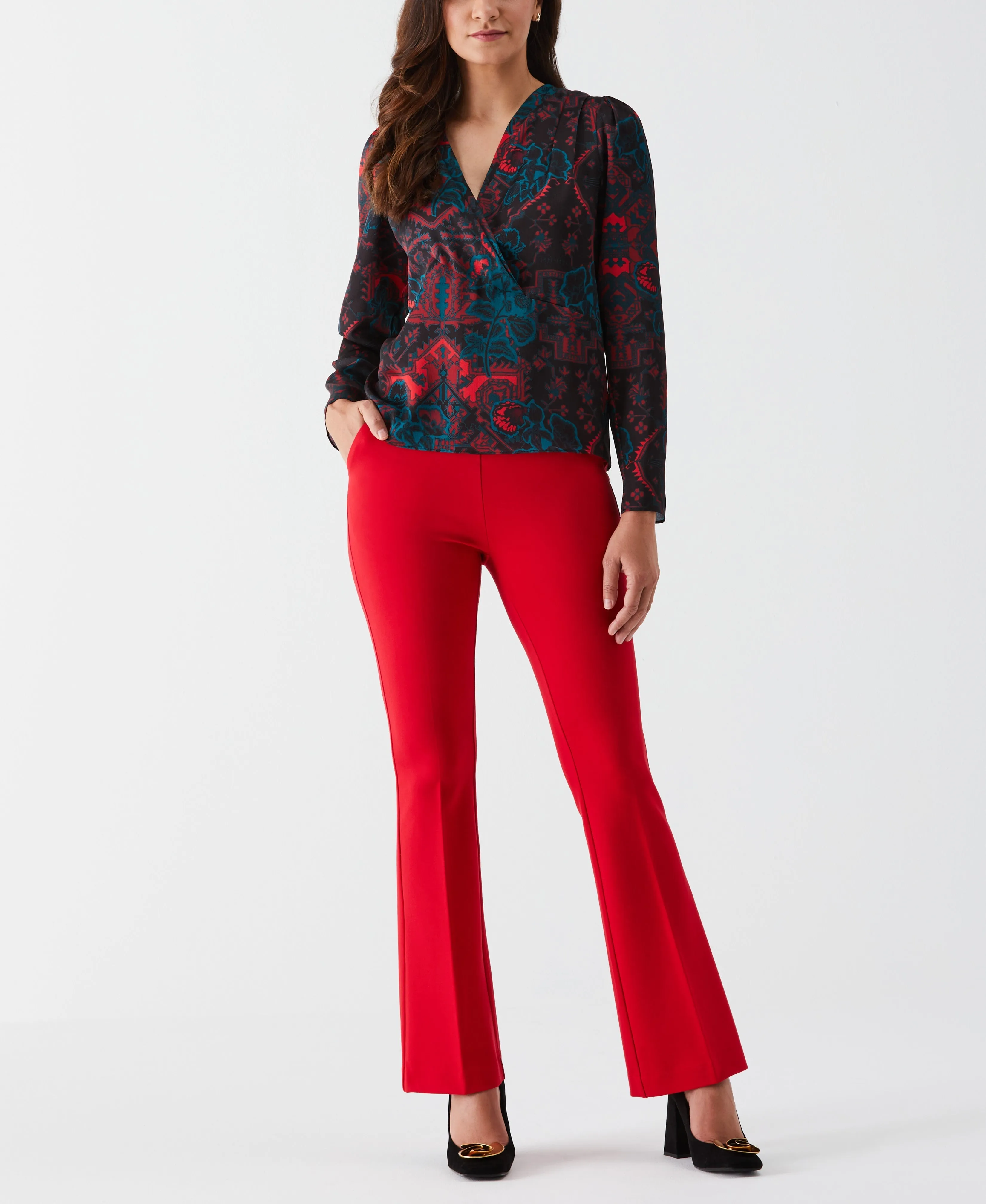 Grand Tapestry Print Cross-Front Blouse