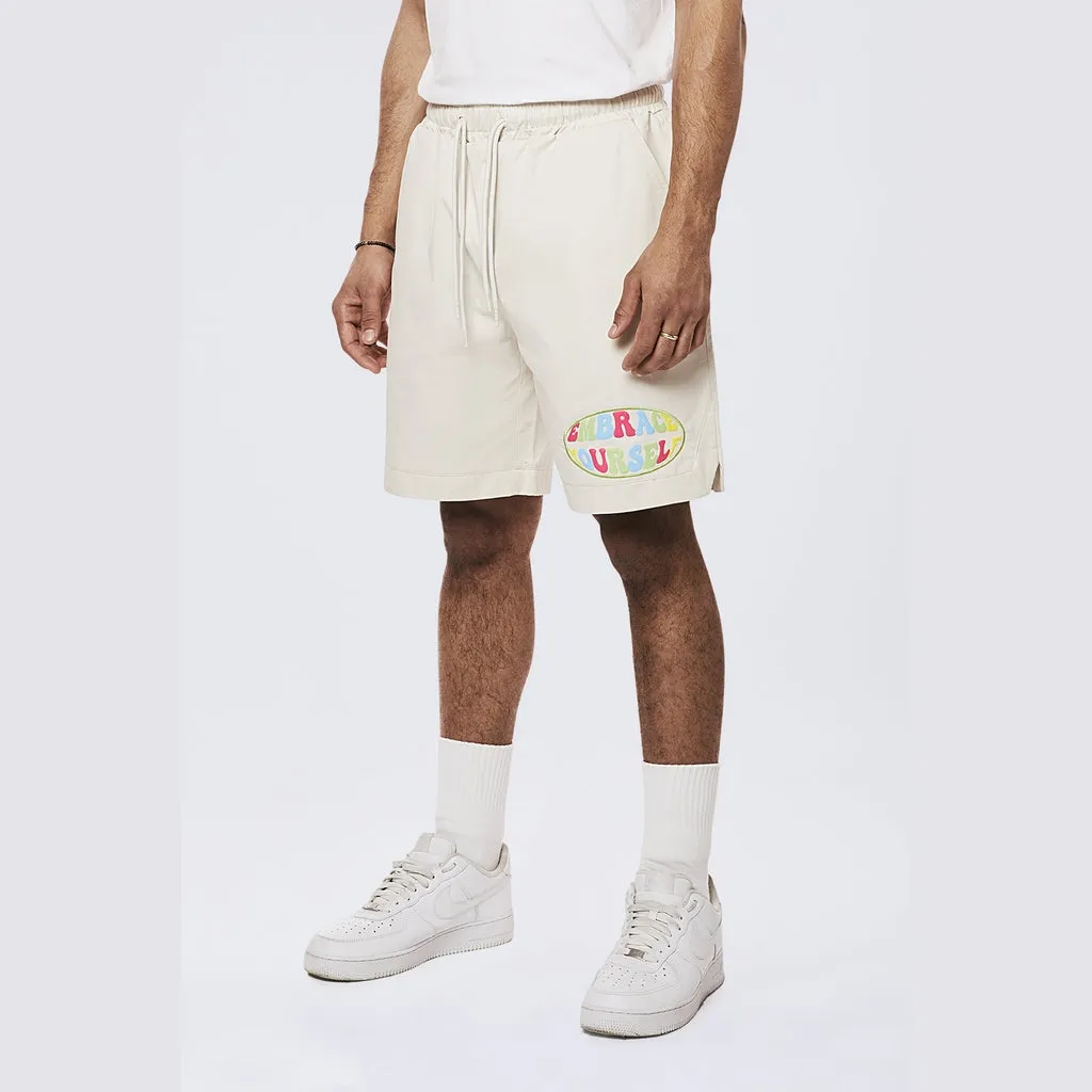 Graphic Heavy Textured Twill Shorts - Chalk