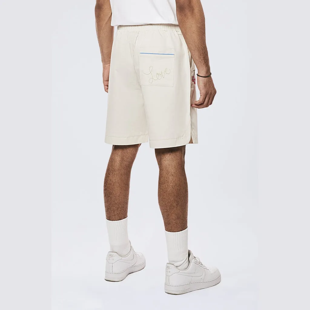 Graphic Heavy Textured Twill Shorts - Chalk