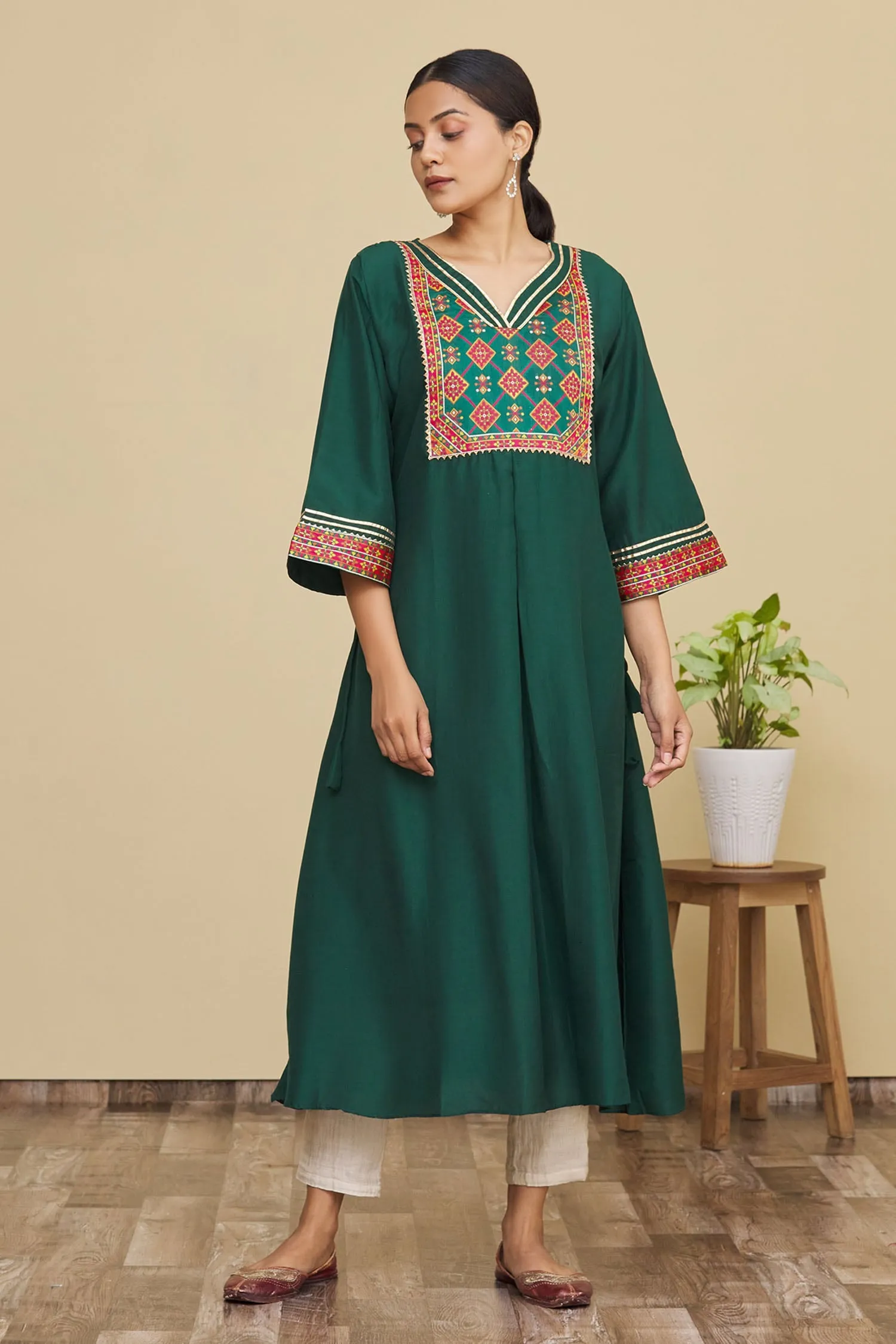 Green Geometric Print Kurta