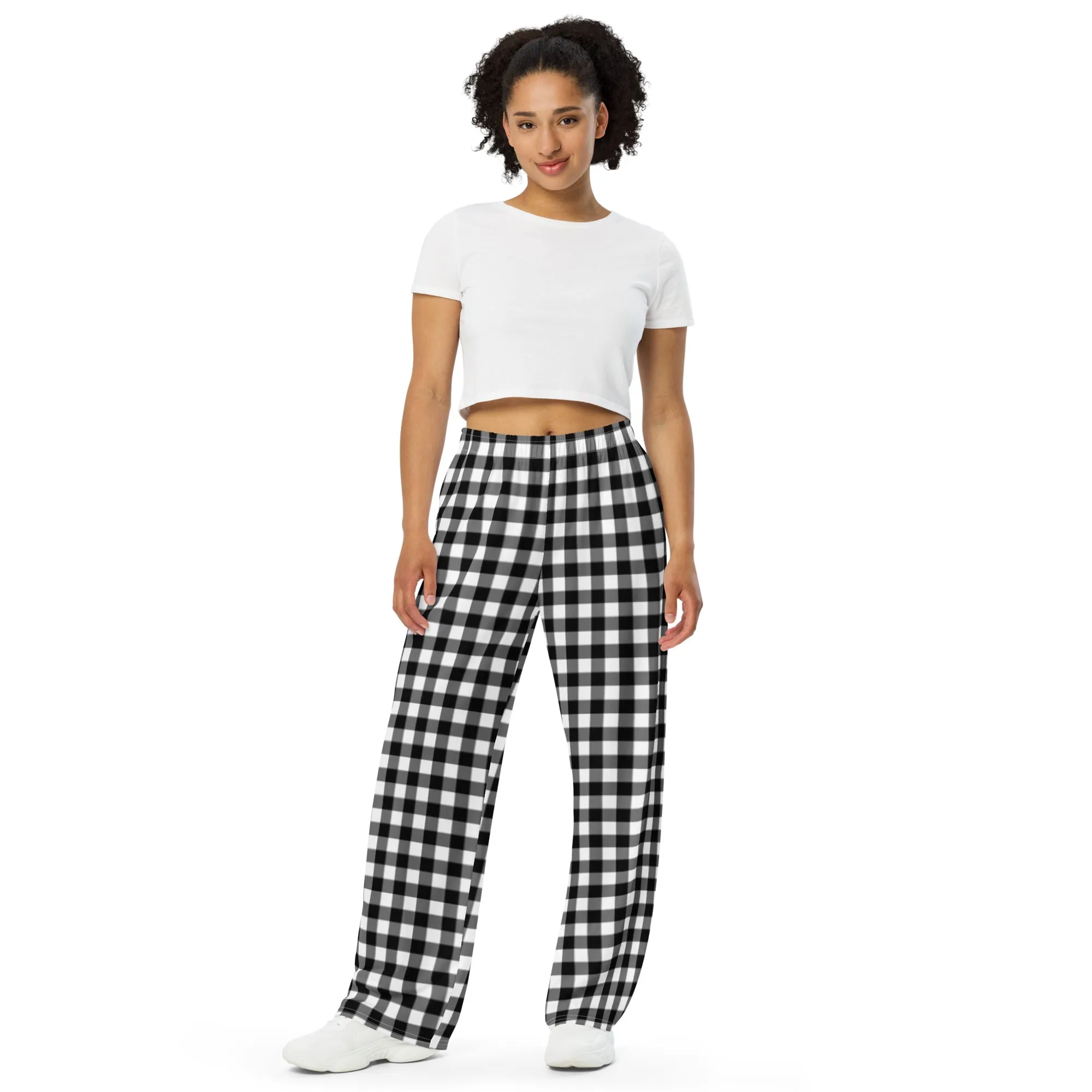 Hattie Badass Black Gingham Wide-Leg Lounge Pants | Pinup Couture Relaxed