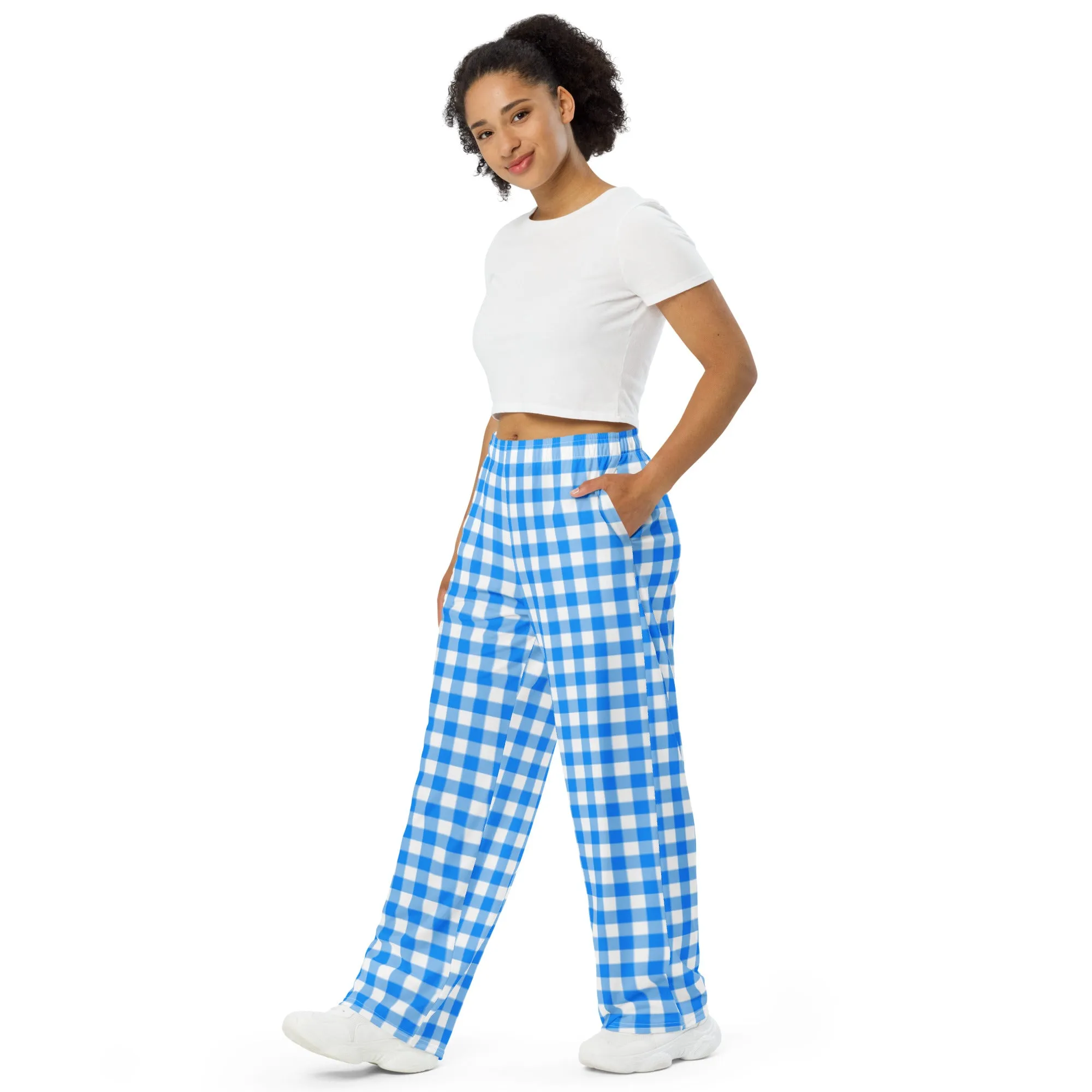 Hattie Beyond Blue Gingham Wide-Leg Lounge Pants | Pinup Couture Relaxed