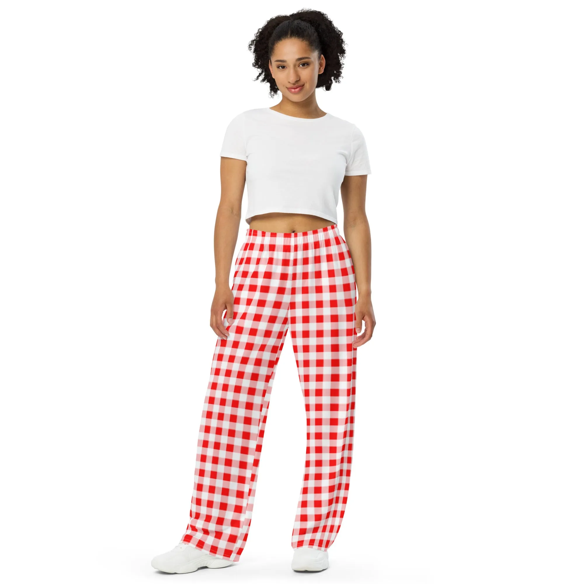 Hattie Ruby Red Gingham Wide-Leg Lounge Pants | Pinup Couture Relaxed