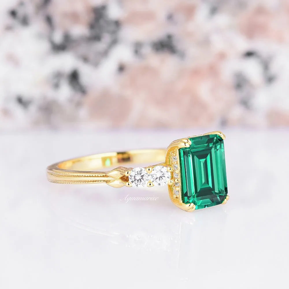 Hidden Halo Emerald Gold Ring- 14K Yellow Gold Vermeil