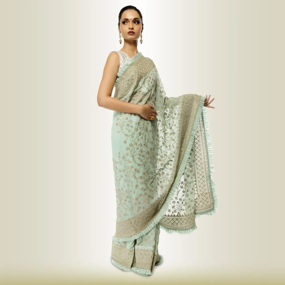 Indian Saree Dress in Georgette - Green