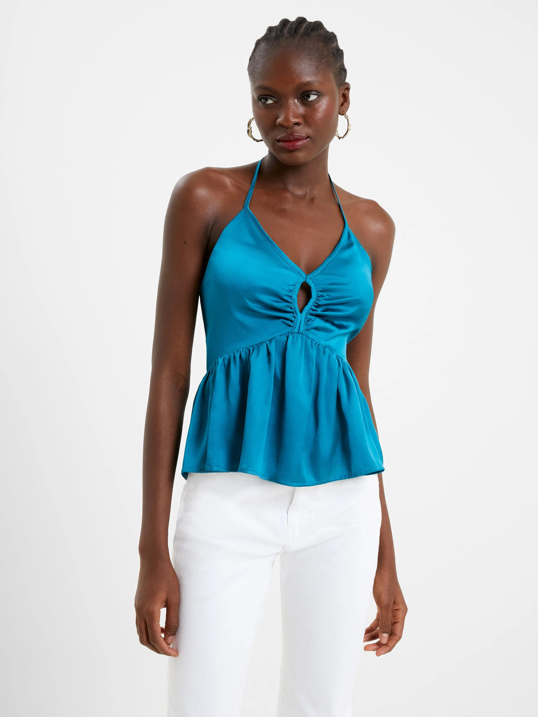 Inu Satin Halter Peplum Top