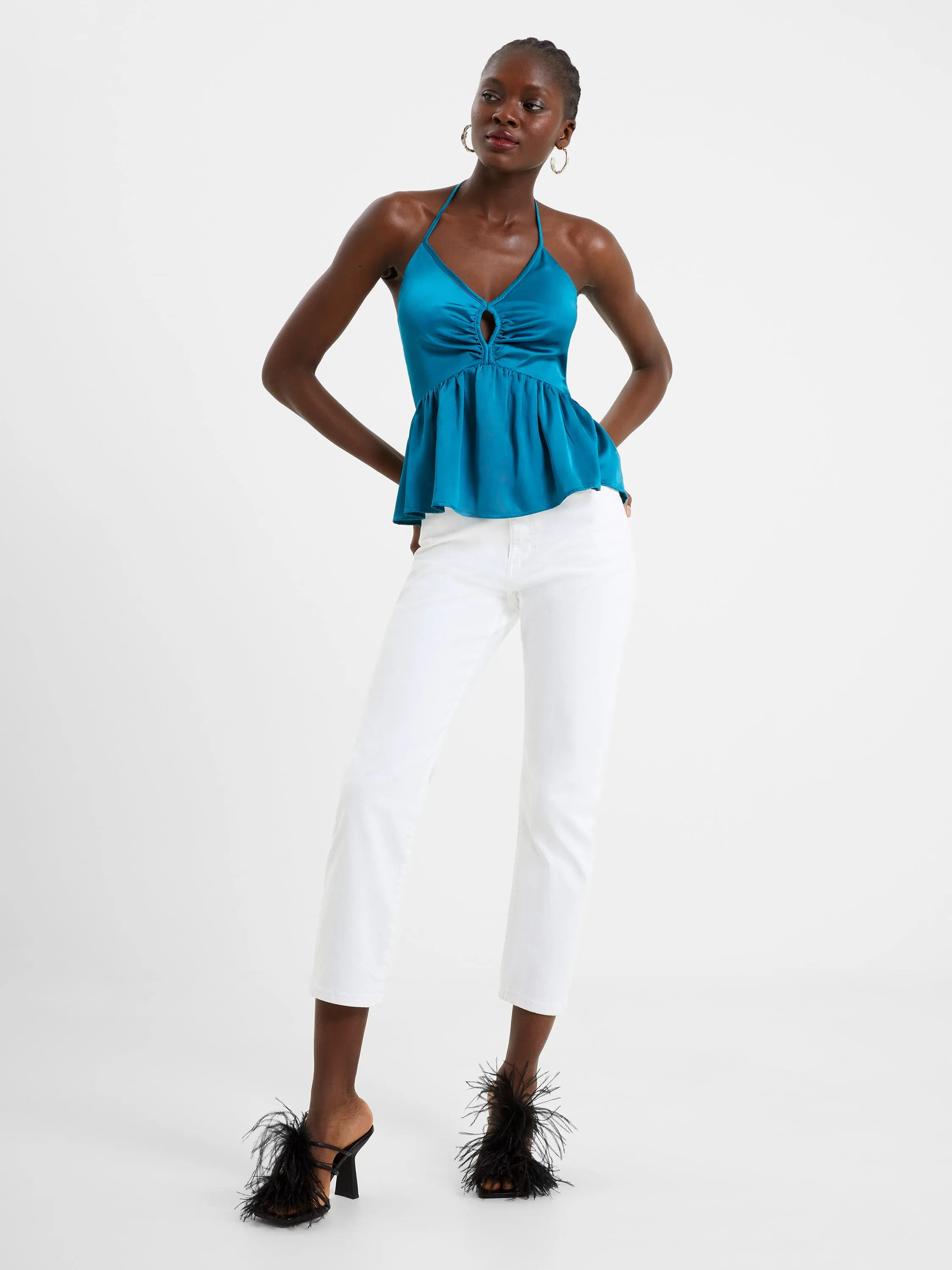 Inu Satin Halter Peplum Top