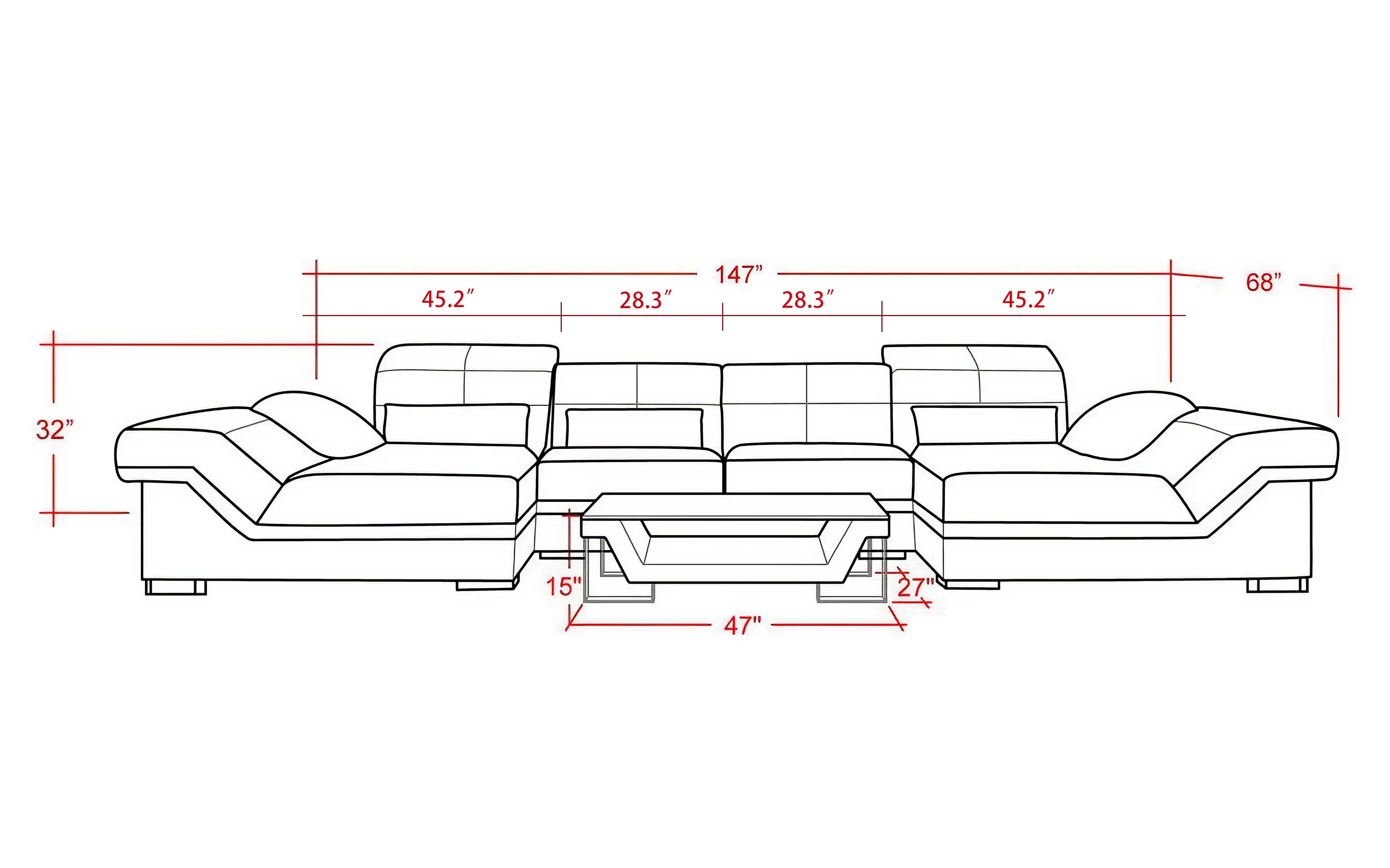 Kaniel Leather Sectional with Adjustable Headrest