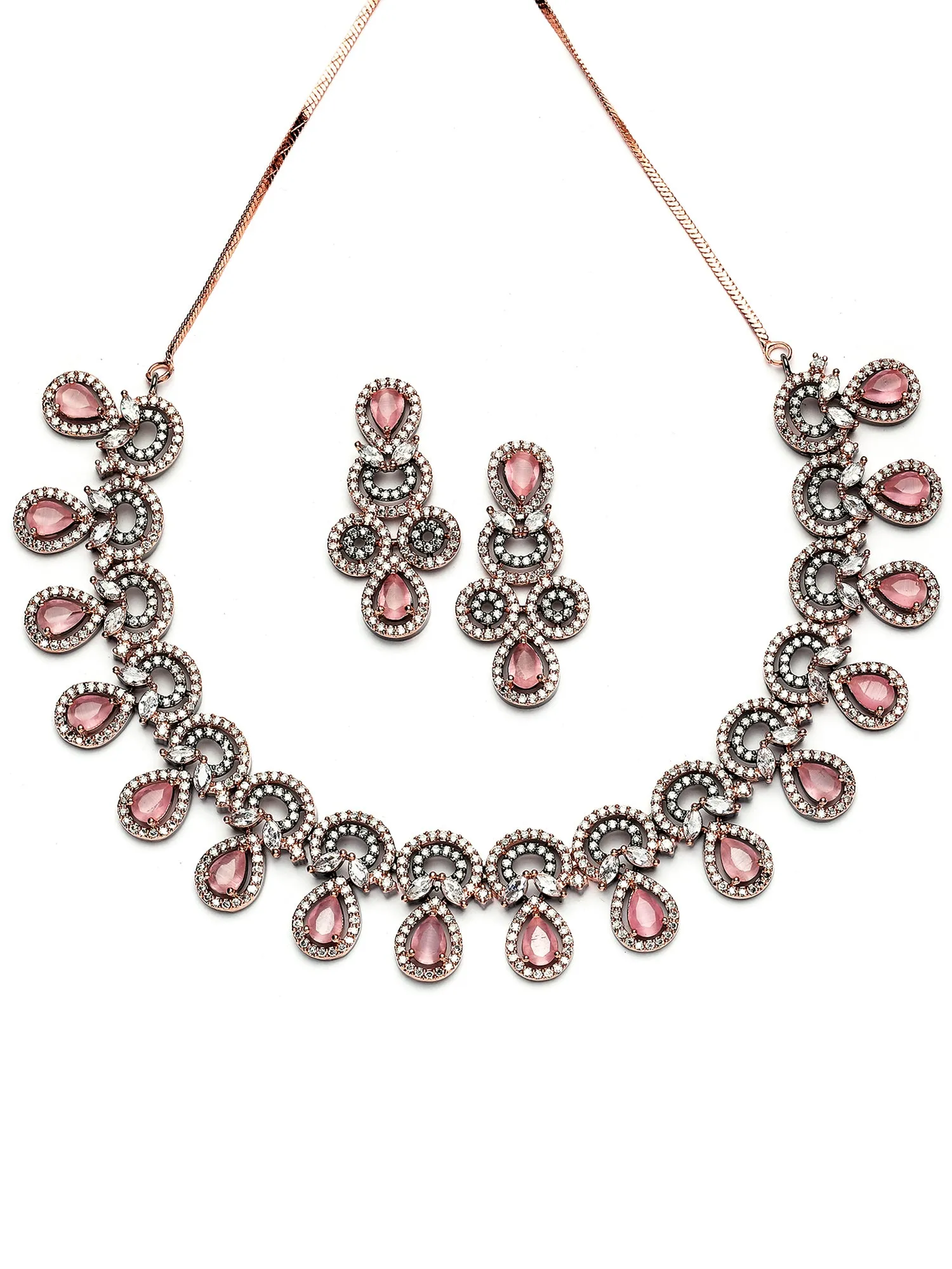 Karatcart Black and Rose Gold Plated Pink Cubic Zirconia Necklace Set for Women