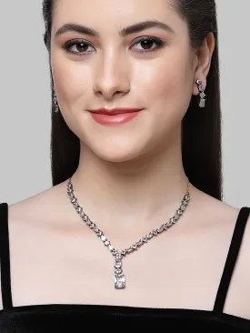 Karatcart Black Silver Plated Square White Cubic Zirconia Necklace Set for Women