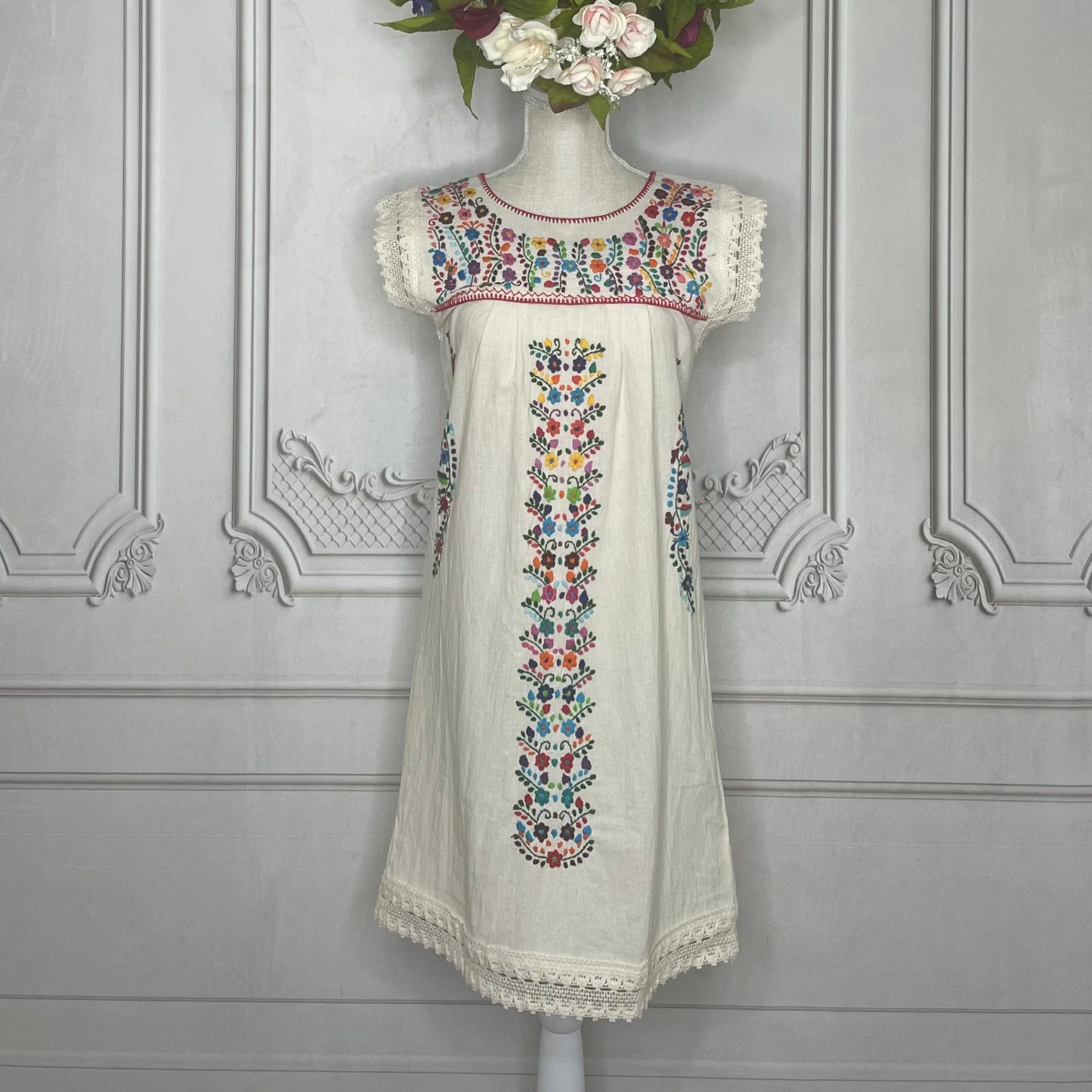 Laced Trim Mexican Dress - Puebla