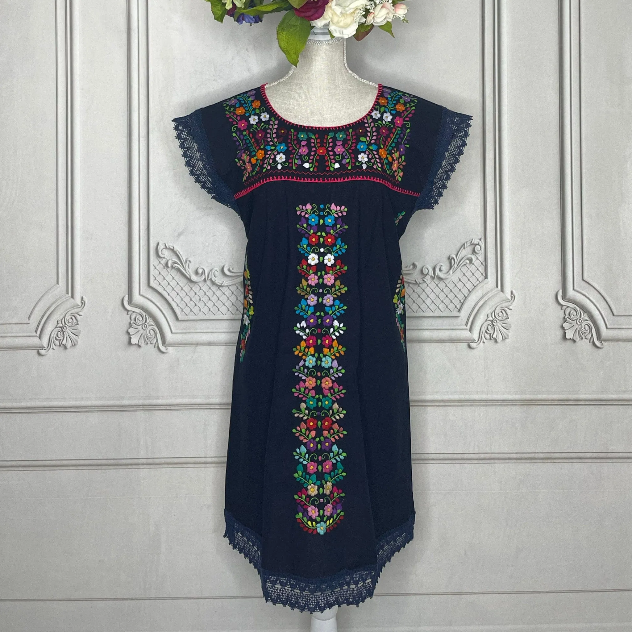 Laced Trim Mexican Dress - Puebla