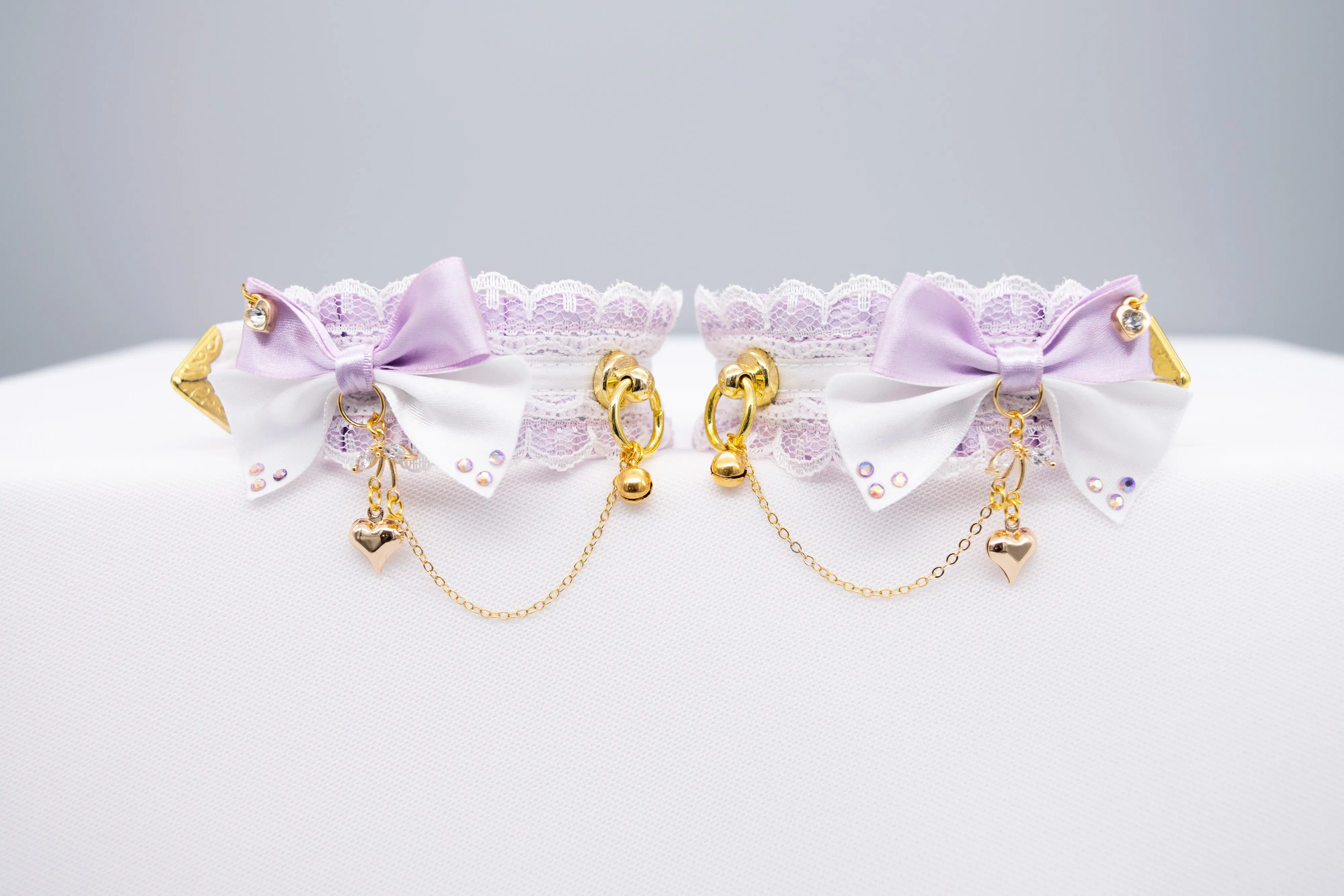 Lilac and White Deluxe Sparkle Gold Cuffs