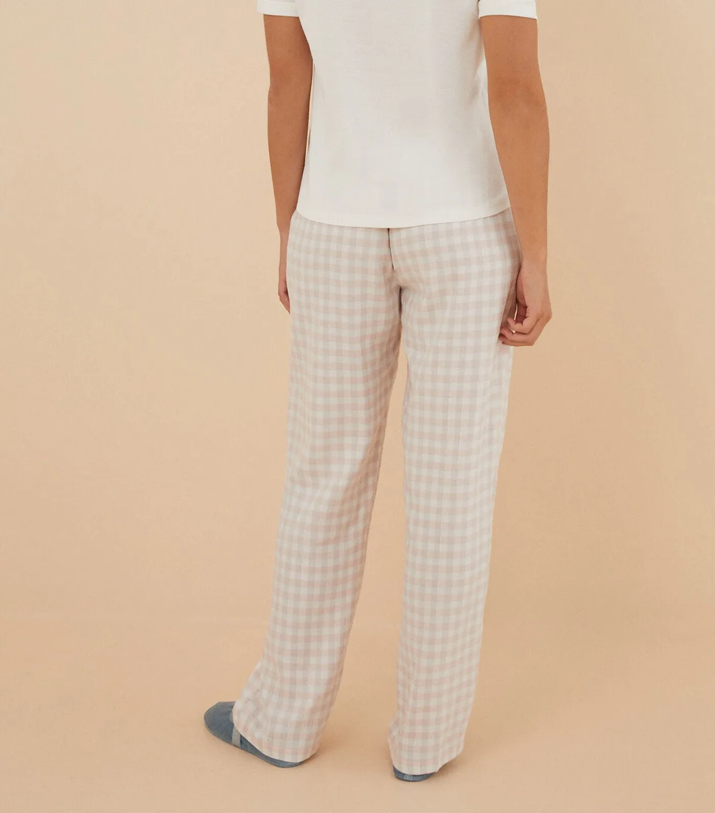 Long Checked Trousers White