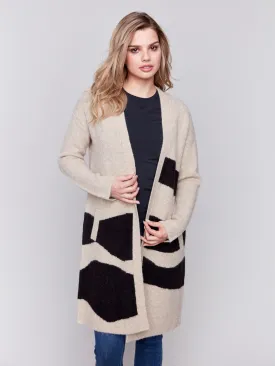 Long Jacquard Knit Cardigan - Oatmeal