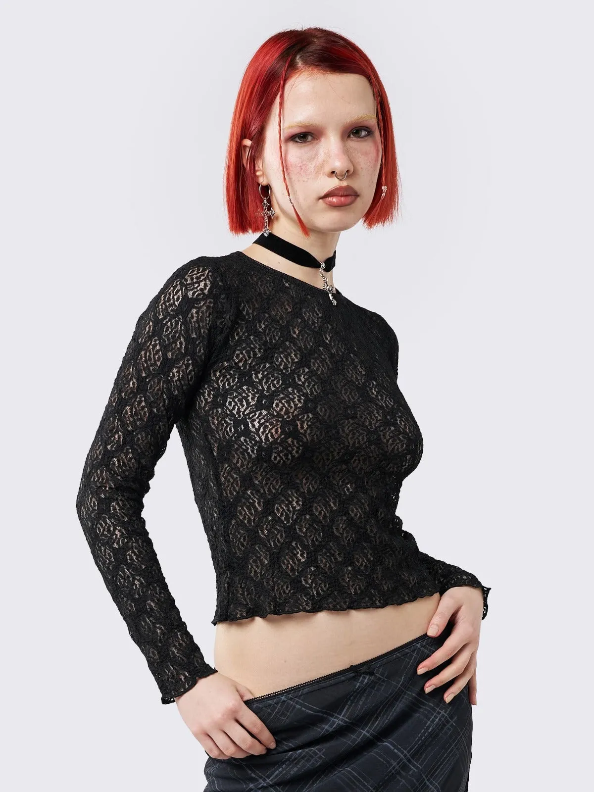 Lyra Black Floral Lace Top