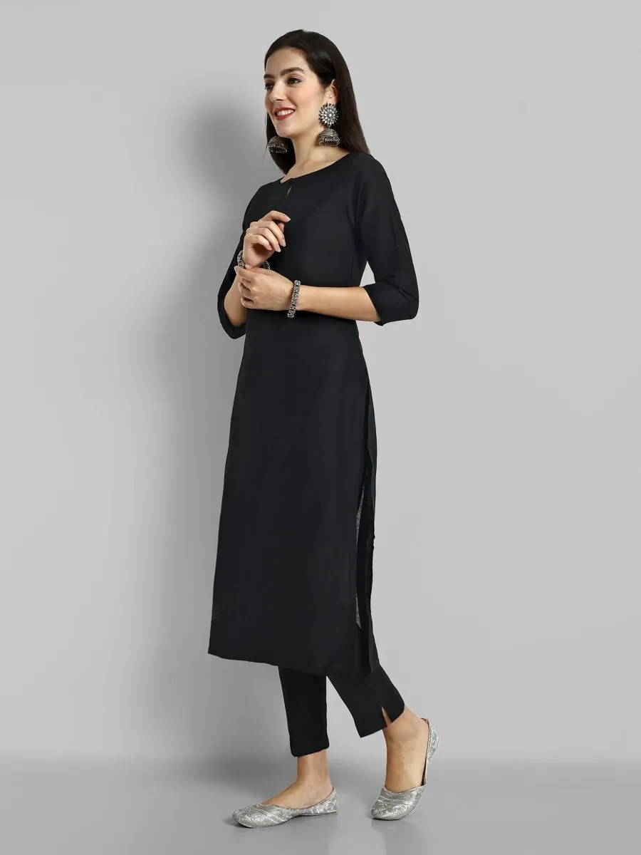 Maleeha Black Boat Neck Kurta with Elasticated Pant - Set of 2