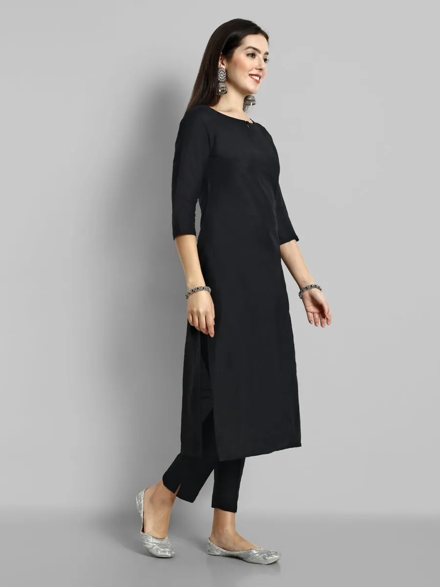 Maleeha Black Boat Neck Kurta with Elasticated Pant - Set of 2