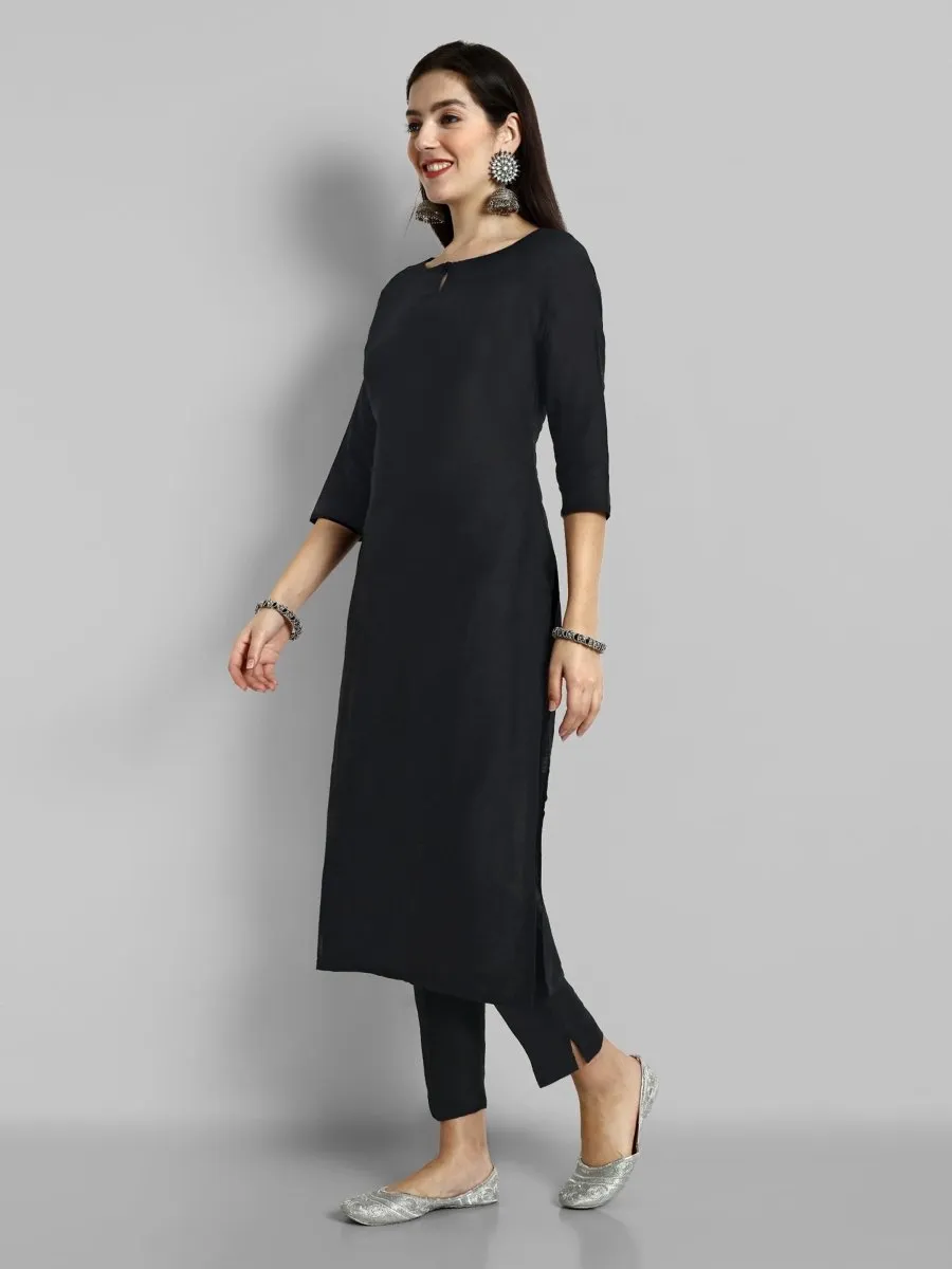 Maleeha Black Boat Neck Kurta with Elasticated Pant - Set of 2