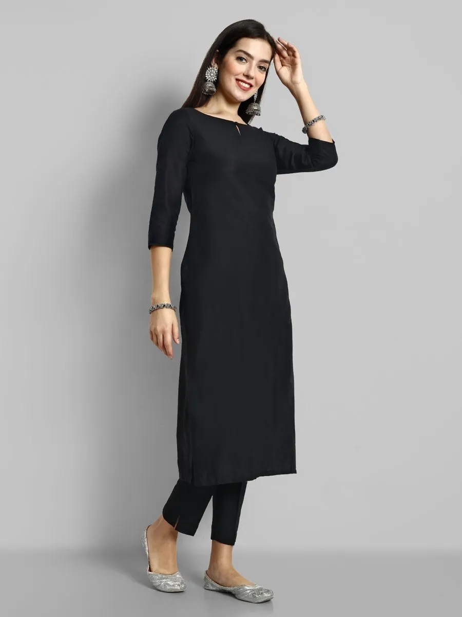 Maleeha Black Boat Neck Kurta with Elasticated Pant - Set of 2