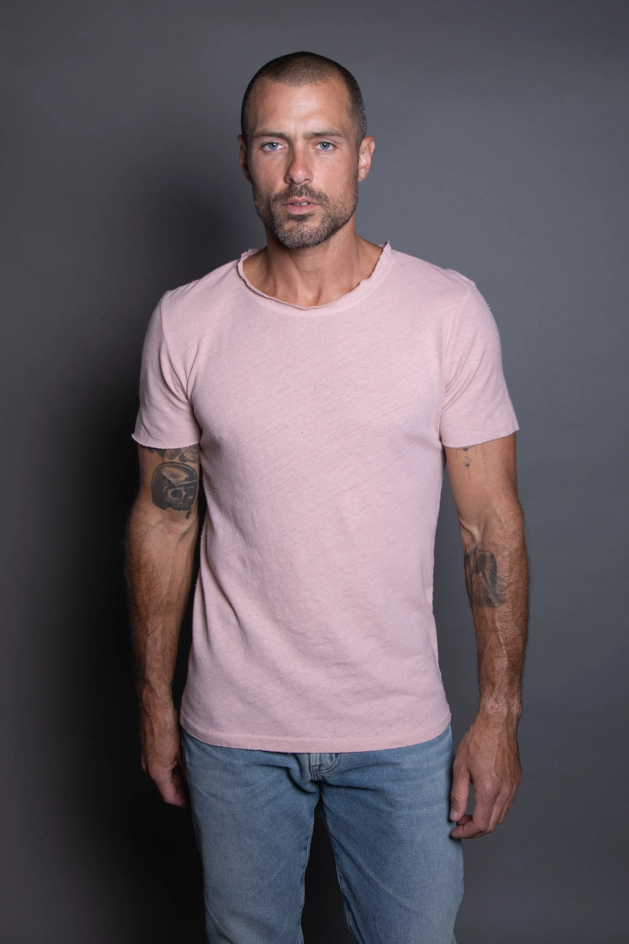 Men's Wallace Raw Neck Cotton Linen Crew Tee