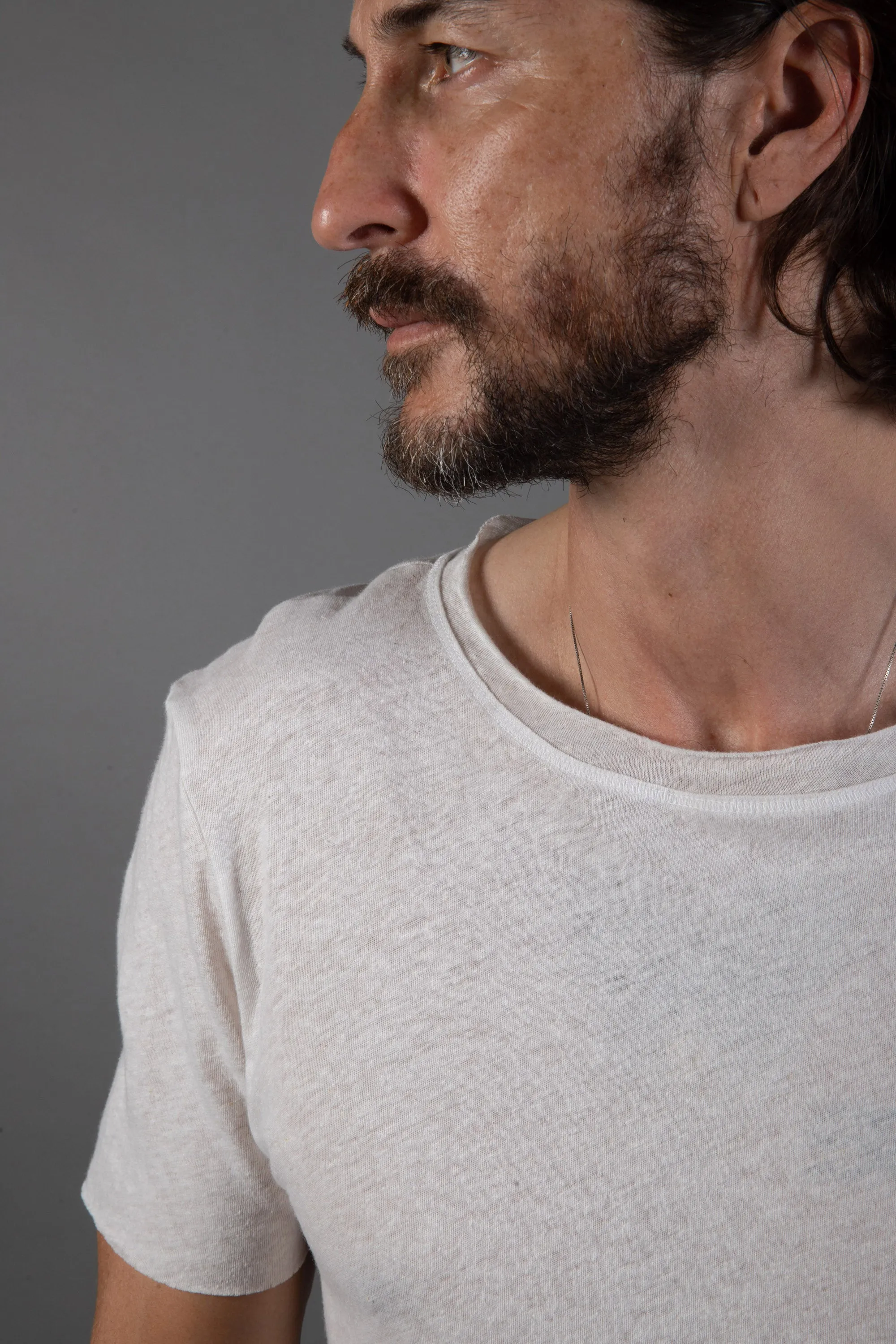 Men's Wallace Raw Neck Cotton Linen Crew Tee