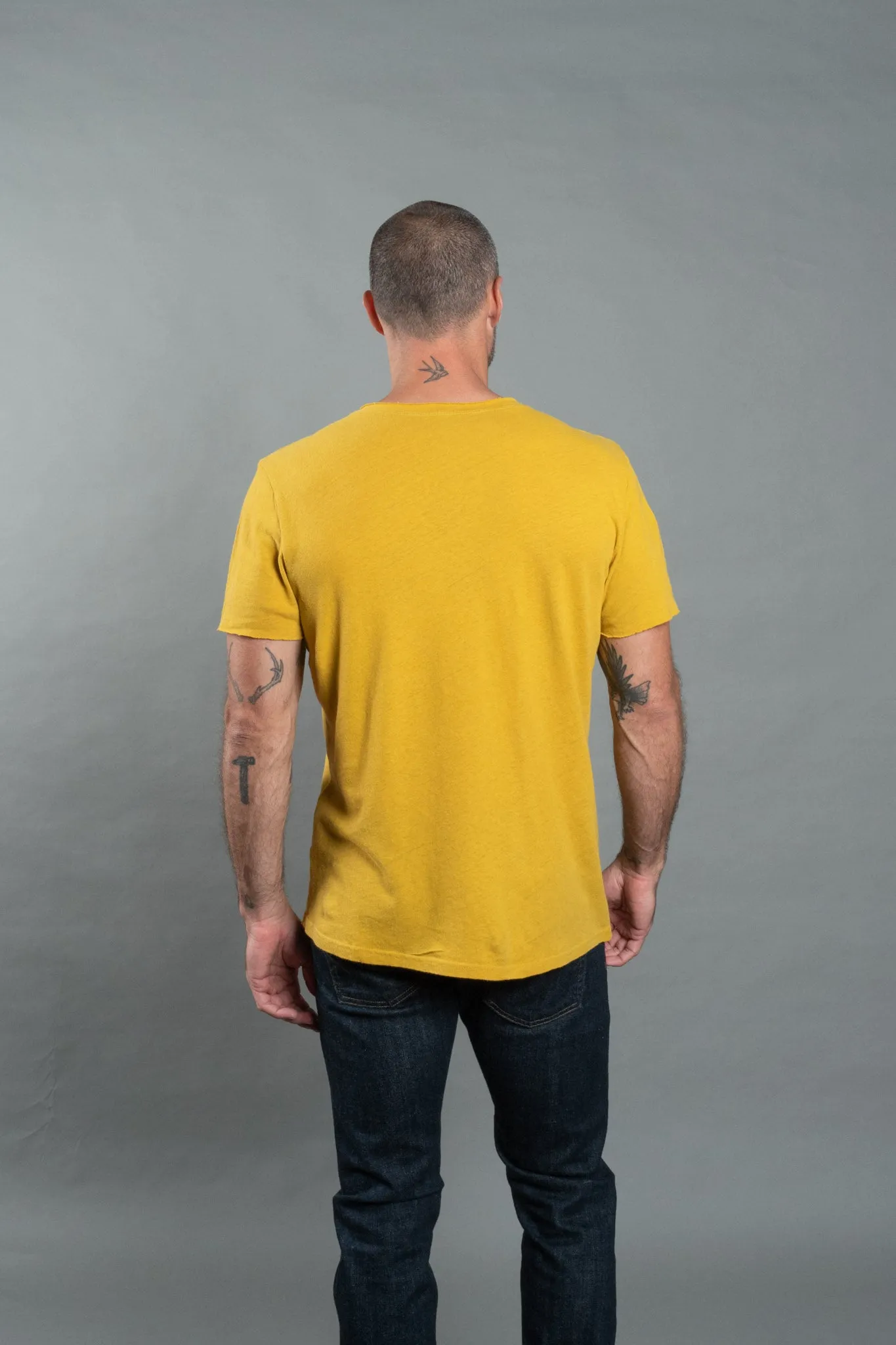 Men's Wallace Raw Neck Cotton Linen Crew Tee