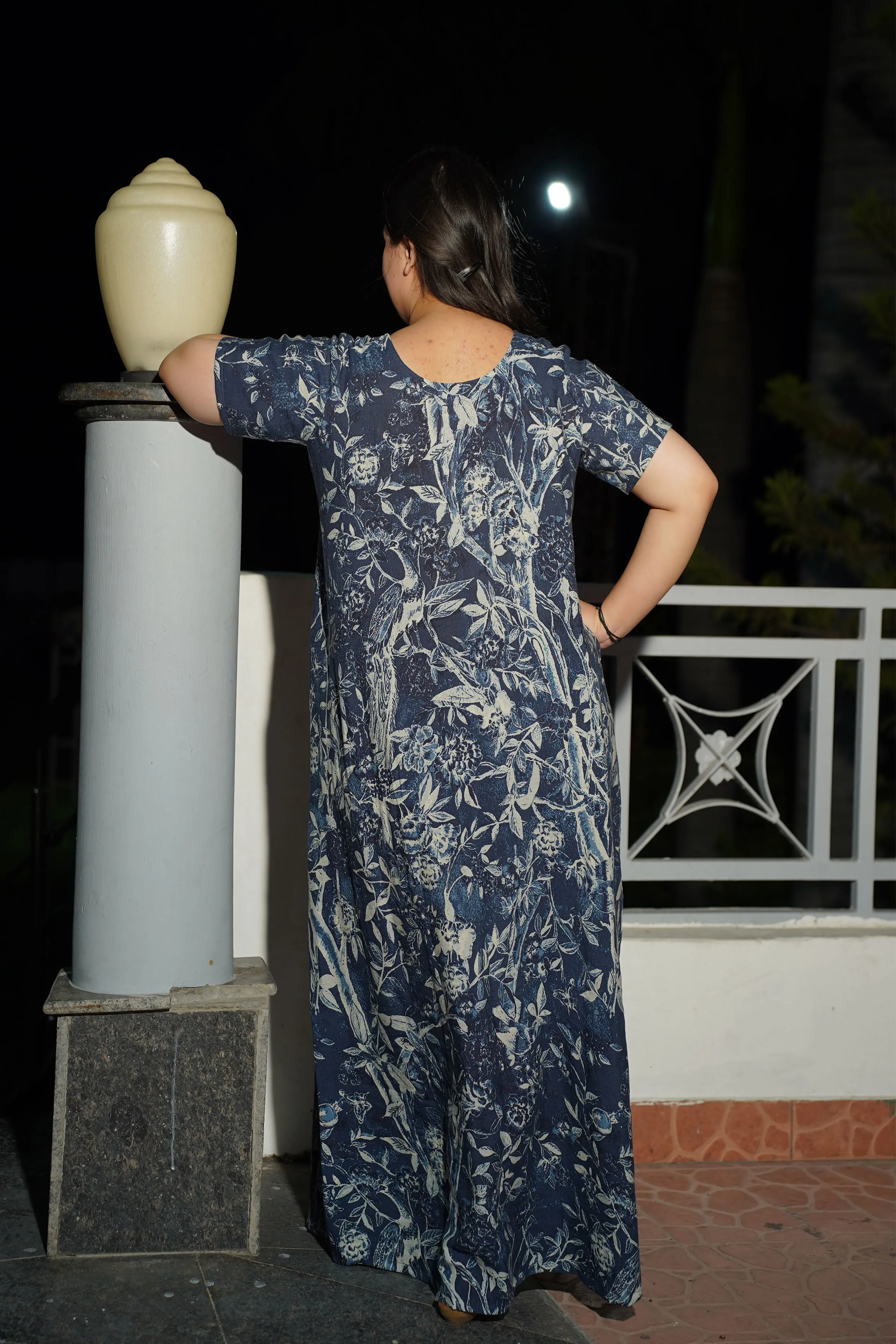 Midnight Navy Printed Night Gown